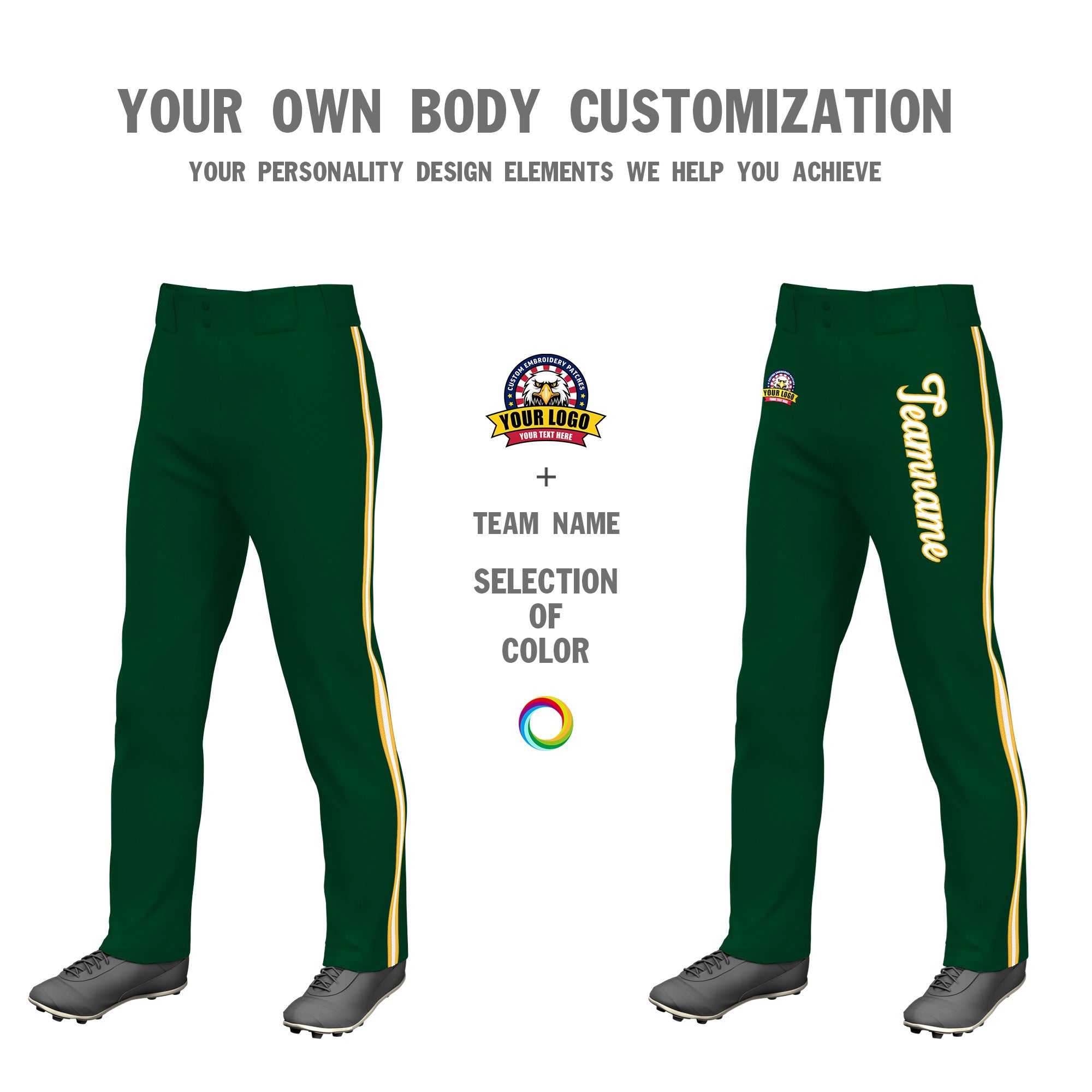 Custom Green Gold01 White-Gold01 Classic Fit Stretch Practice Loose-fit Baseball Pants