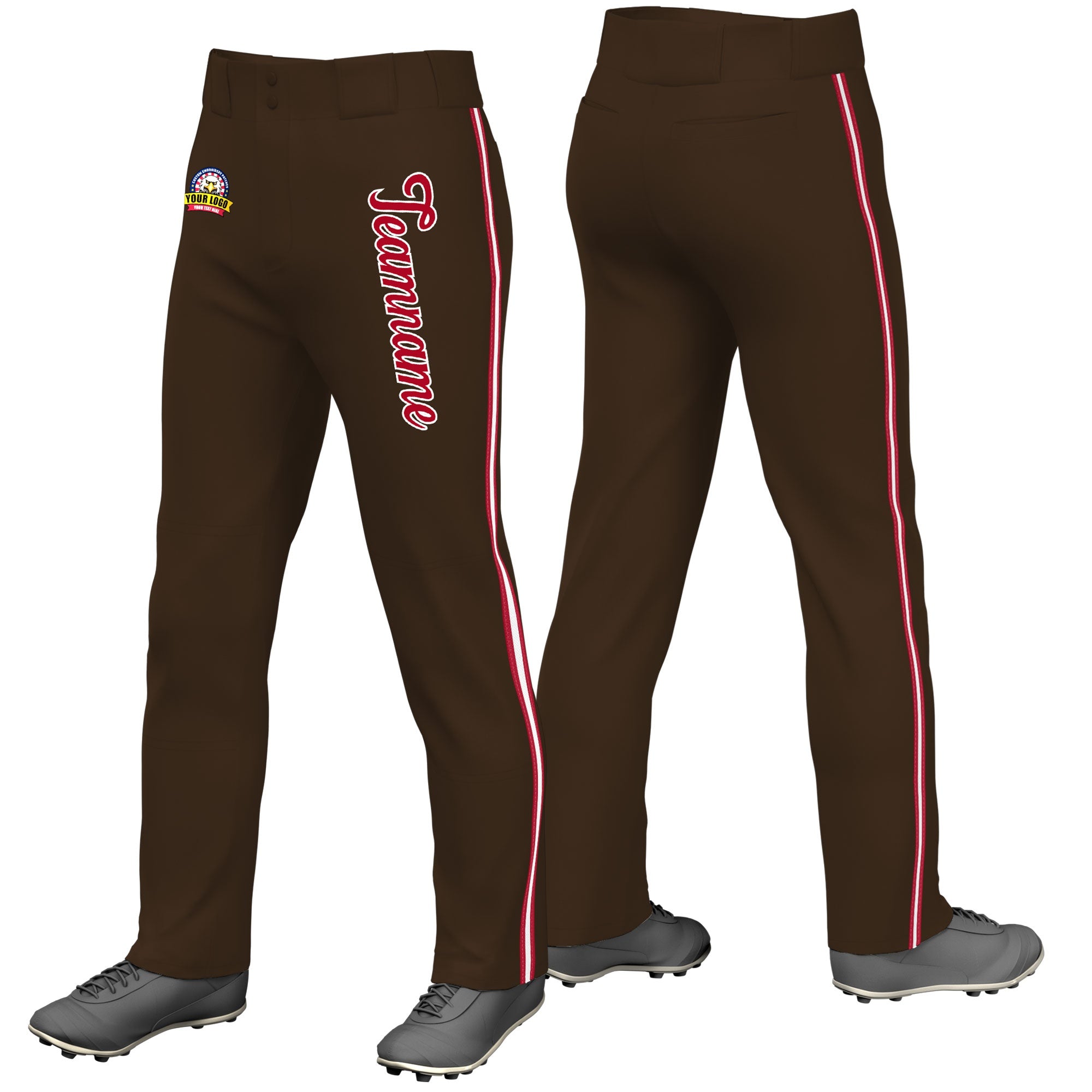 Custom Brown Red White-Red Classic Fit Stretch Practice Loose-fit Baseball Pants