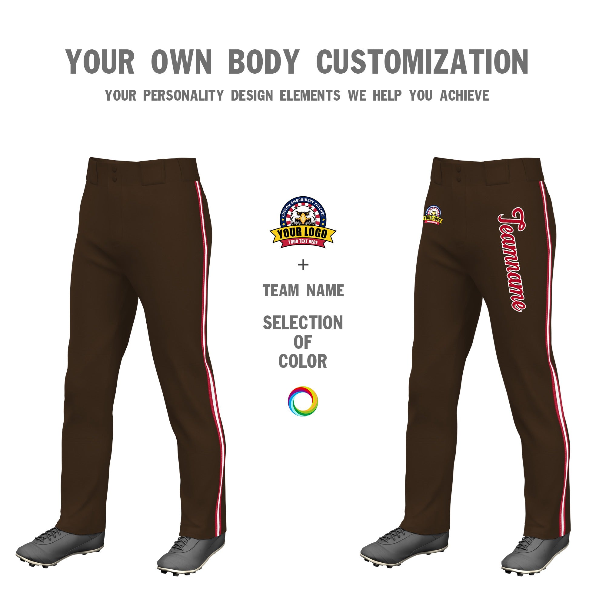 Custom Brown Red White-Red Classic Fit Stretch Practice Loose-fit Baseball Pants