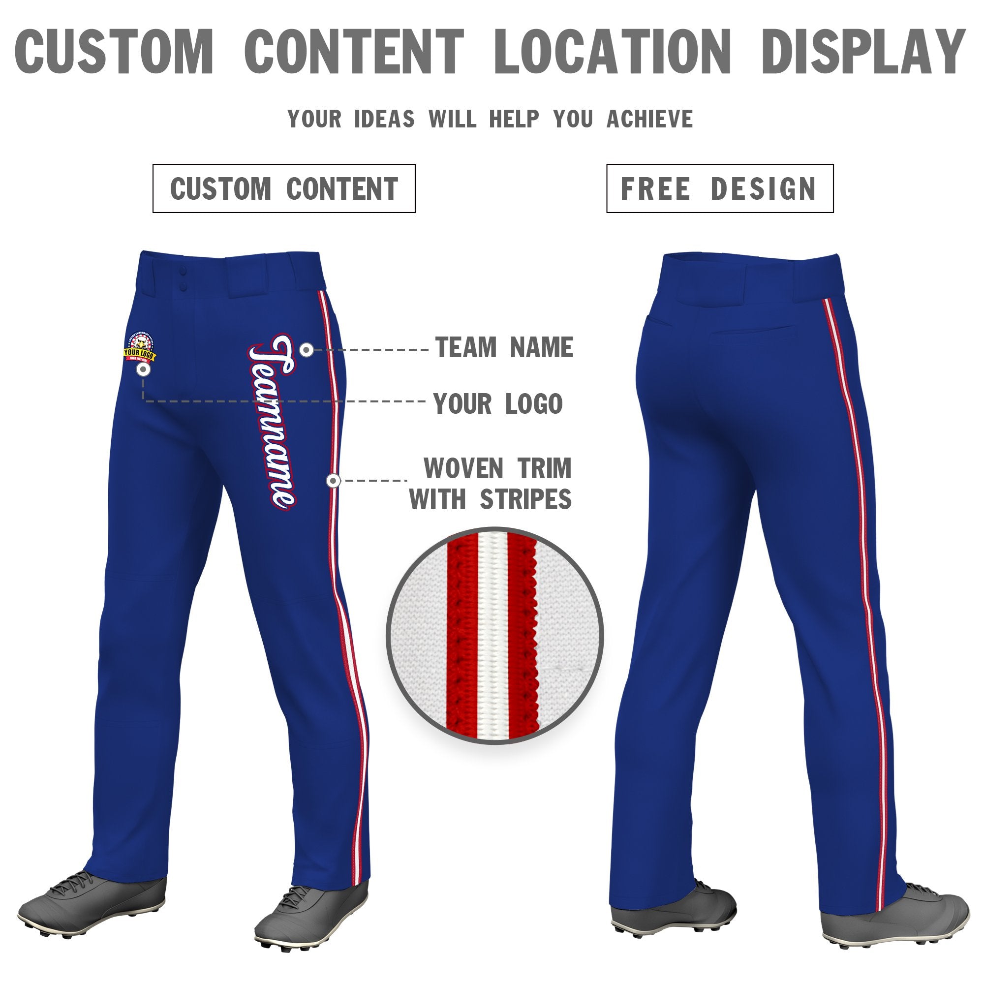 Custom Royal Blue Red White-Red Classic Fit Stretch Practice Loose-fit Baseball Pants