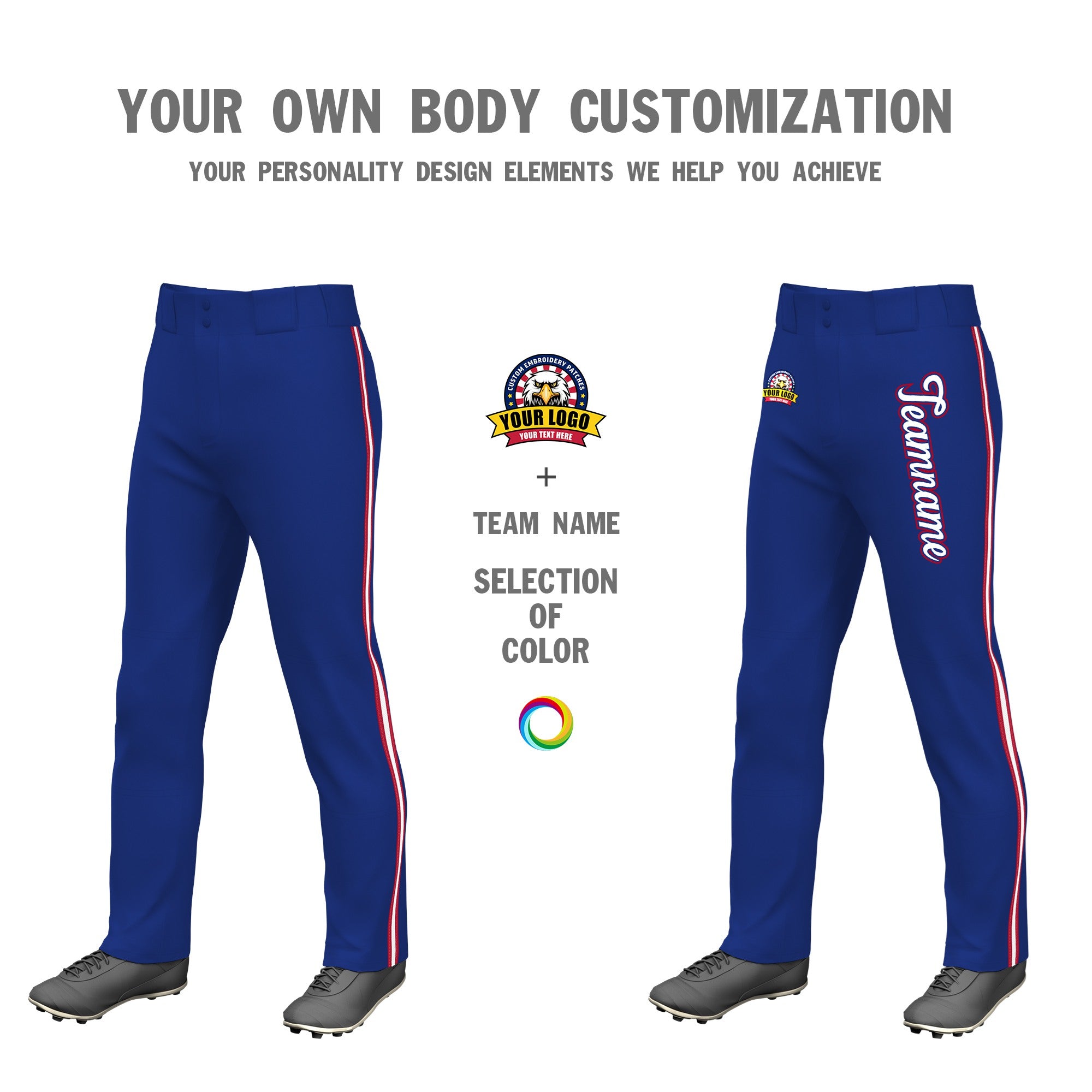 Custom Royal Blue Red White-Red Classic Fit Stretch Practice Loose-fit Baseball Pants