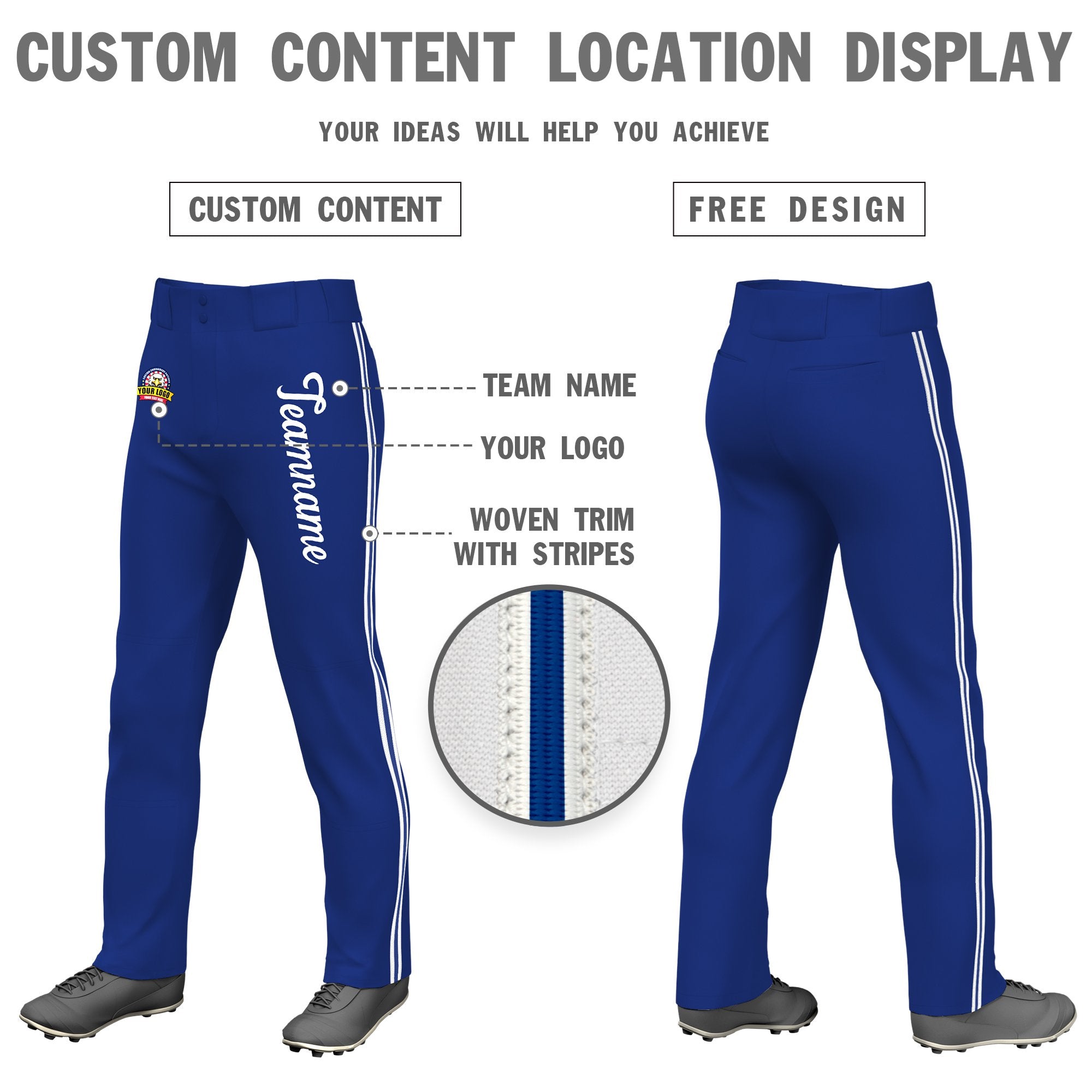 Custom Royal Blue White Royal Blue-White Classic Fit Stretch Practice Loose-fit Baseball Pants