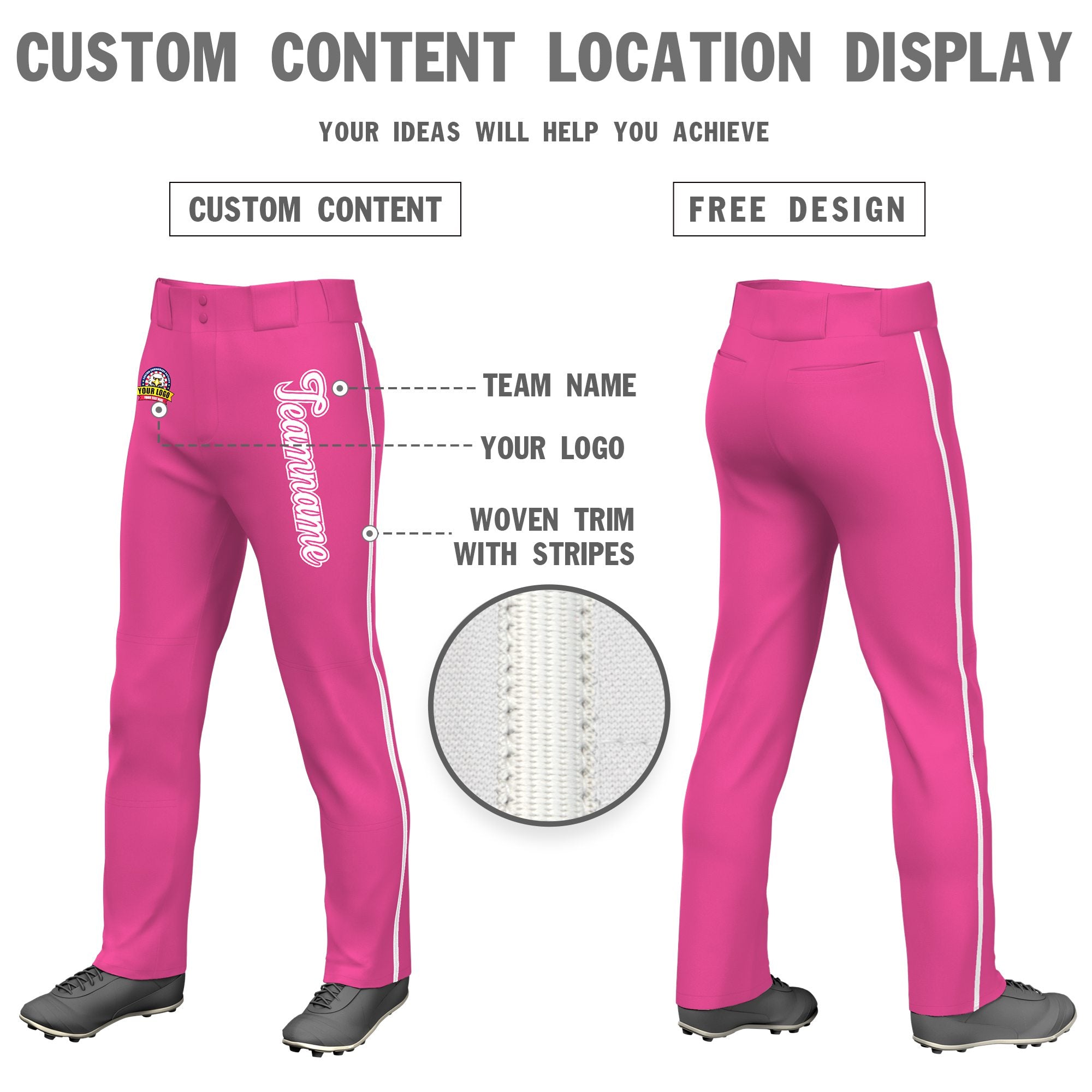 Custom Pink White Classic Fit Stretch Practice Loose-fit Baseball Pants