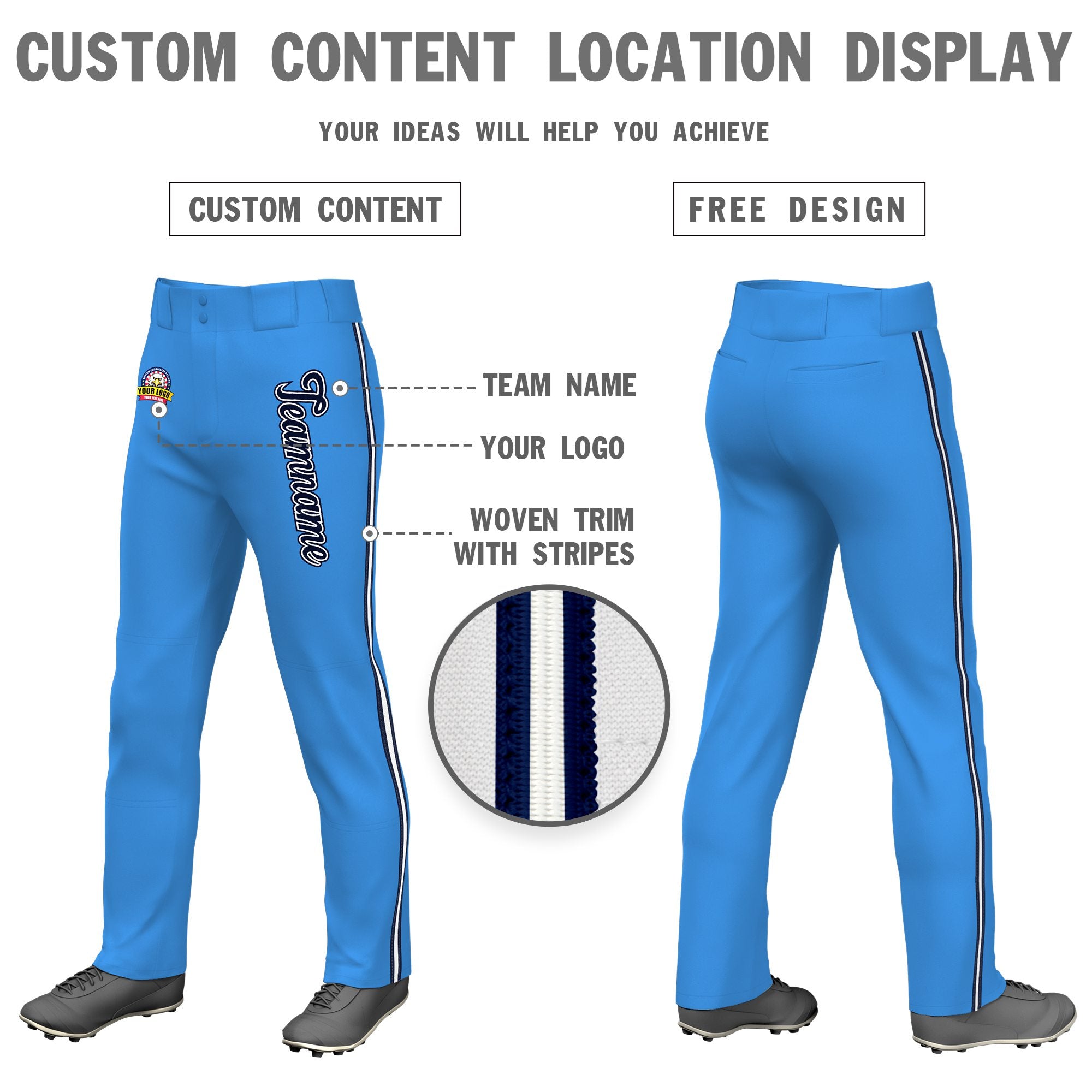 Custom Powder Blue Navy White-Navy Classic Fit Stretch Practice Loose-fit Baseball Pants