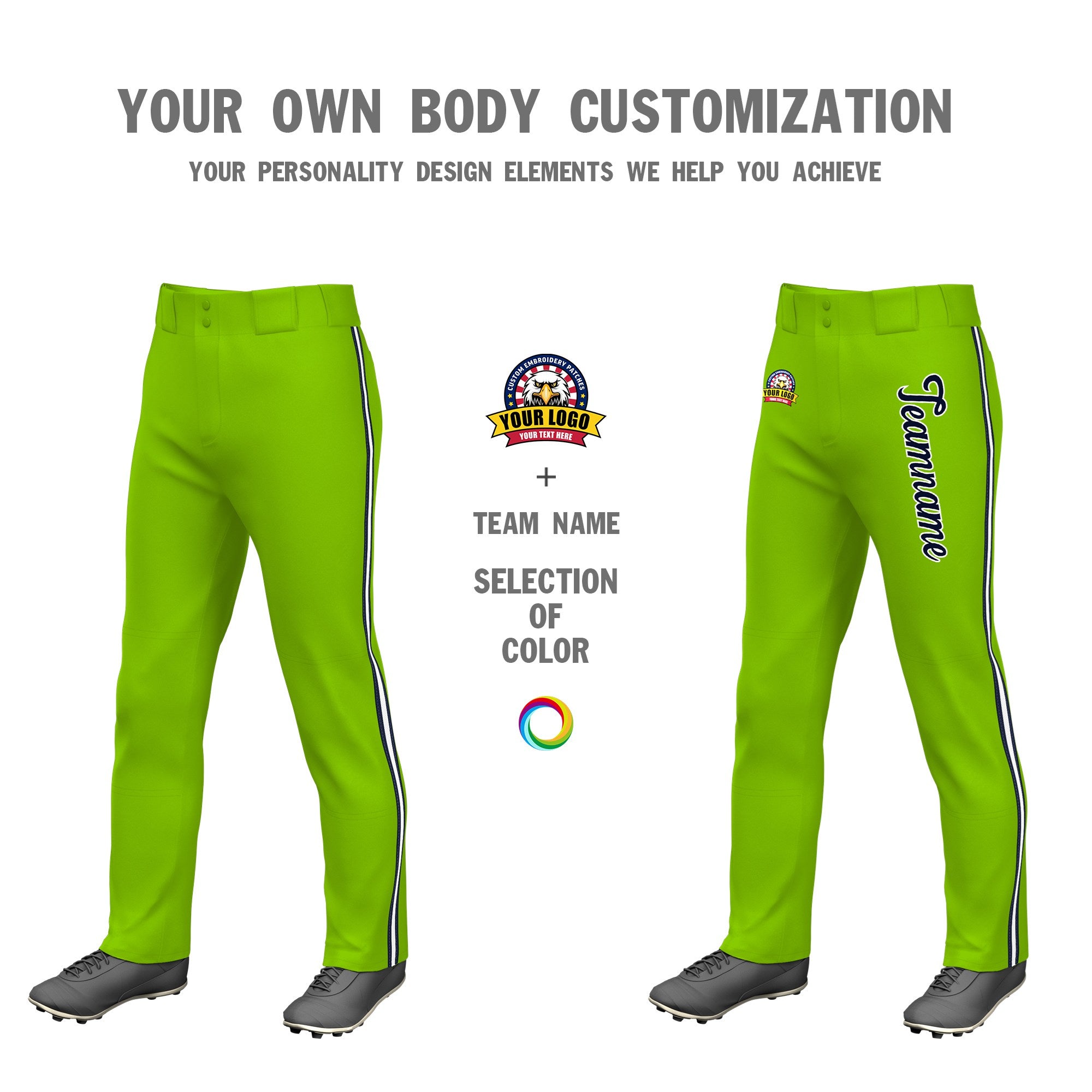 Custom Neon Green Navy White-Navy Classic Fit Stretch Practice Loose-fit Baseball Pants