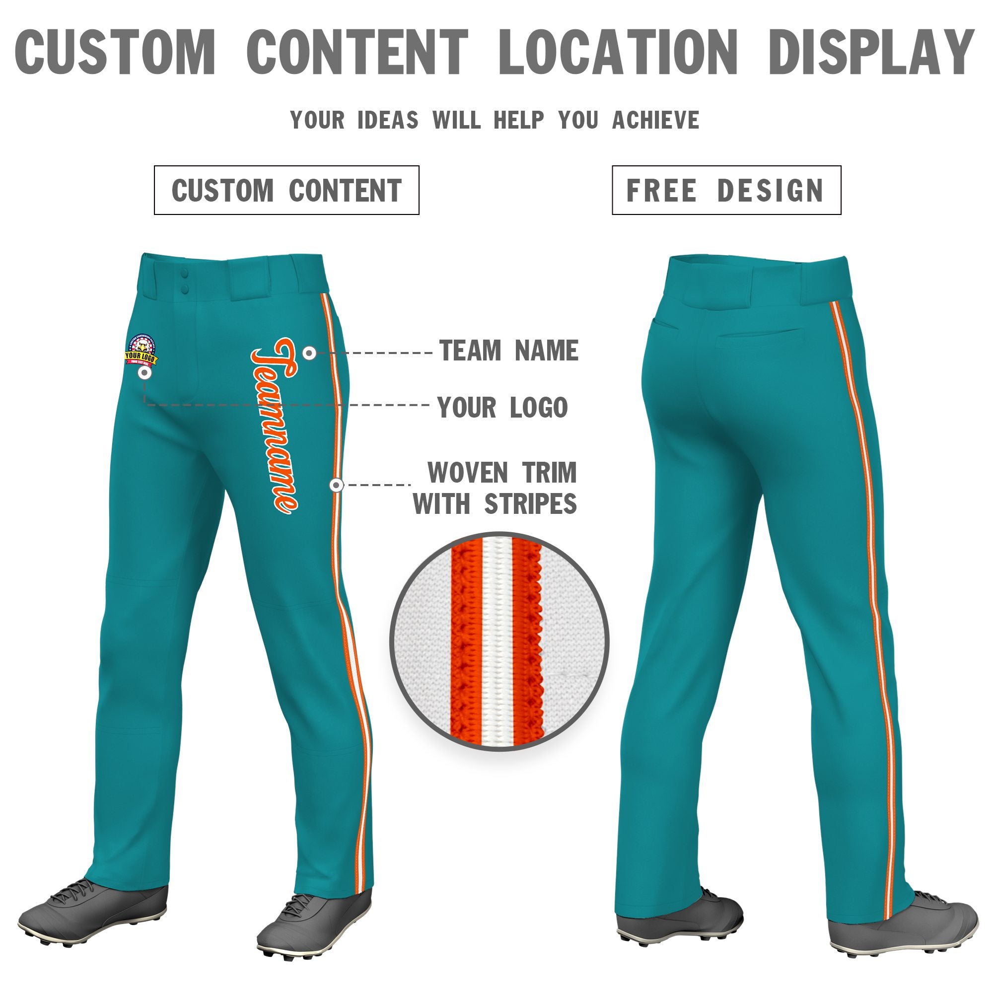 Custom Aqua Orange White-Orange Classic Fit Stretch Practice Loose-fit Baseball Pants