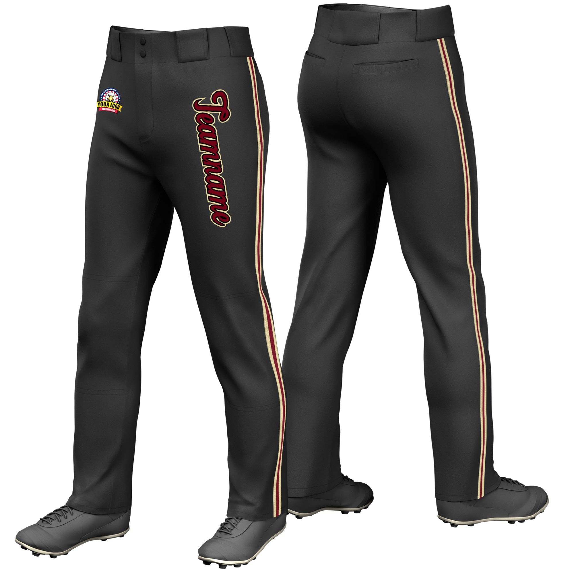 Custom Black Khaki Crimson-Khaki Classic Fit Stretch Practice Loose-fit Baseball Pants