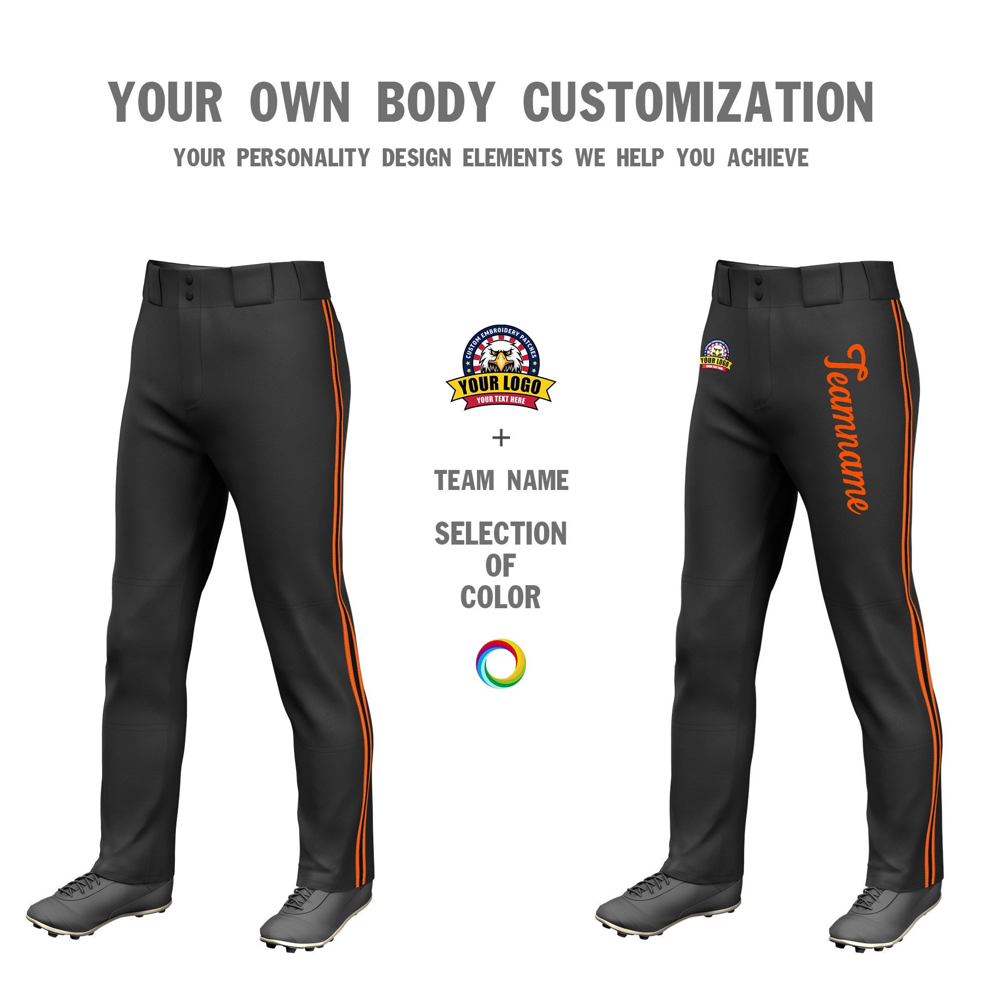 Custom Black Orange Black-Orange Classic Fit Stretch Practice Loose-fit Baseball Pants