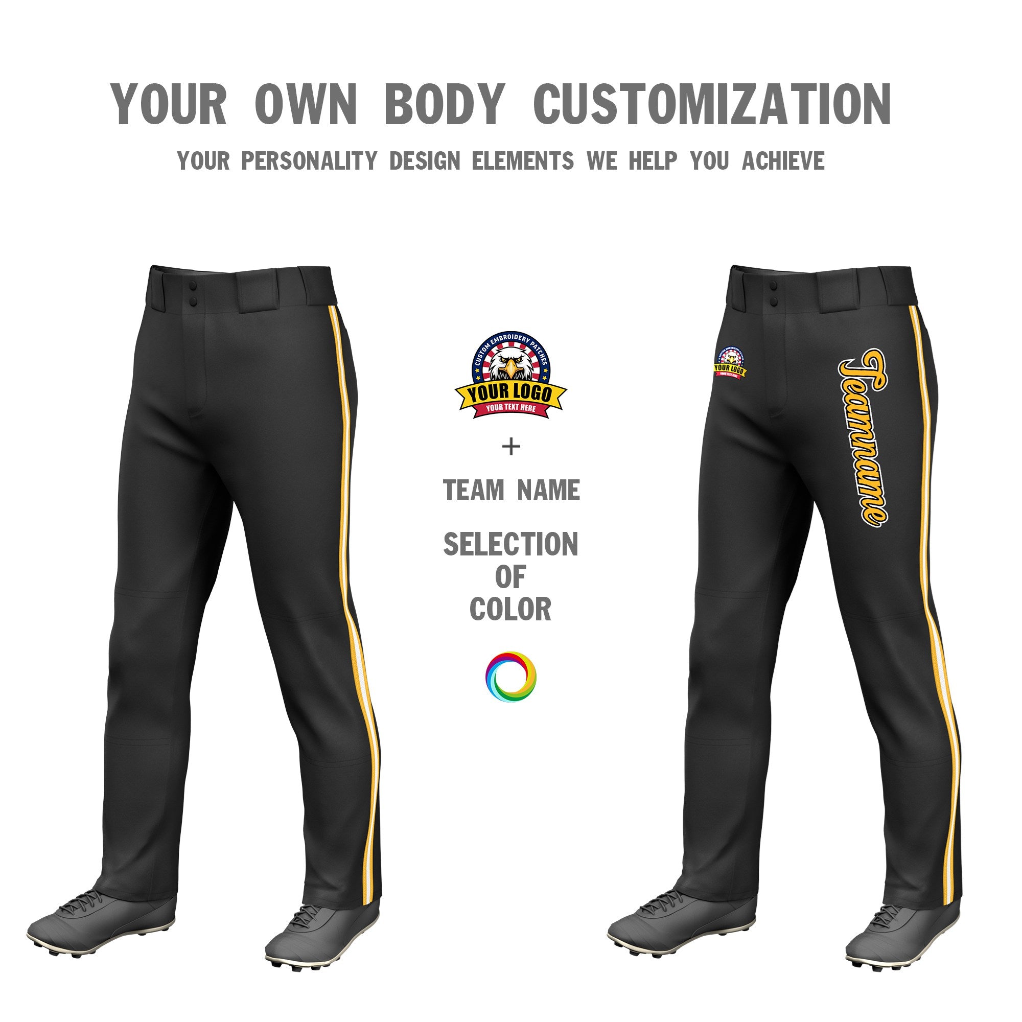 Custom Black Gold01 White-Gold01 Classic Fit Stretch Practice Loose-fit Baseball Pants