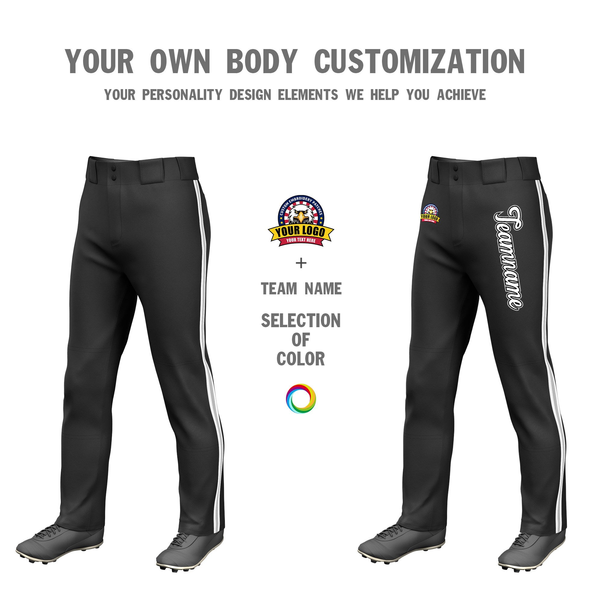 Custom Black White Gray-White Classic Fit Stretch Practice Loose-fit Baseball Pants