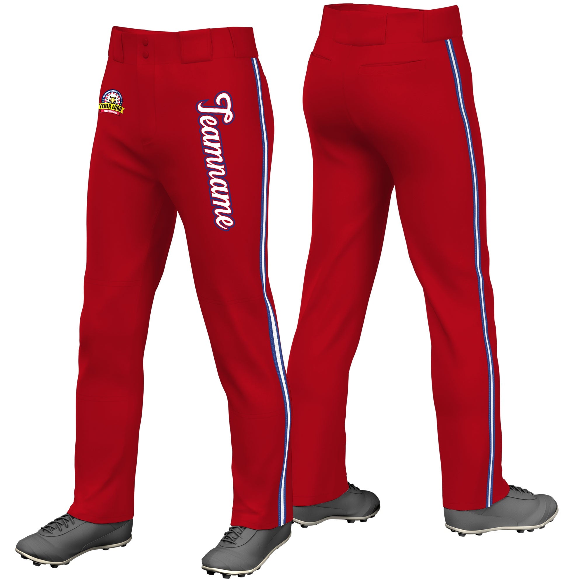 Custom Red Royal Blue White-Royal Blue Classic Fit Stretch Practice Loose-fit Baseball Pants