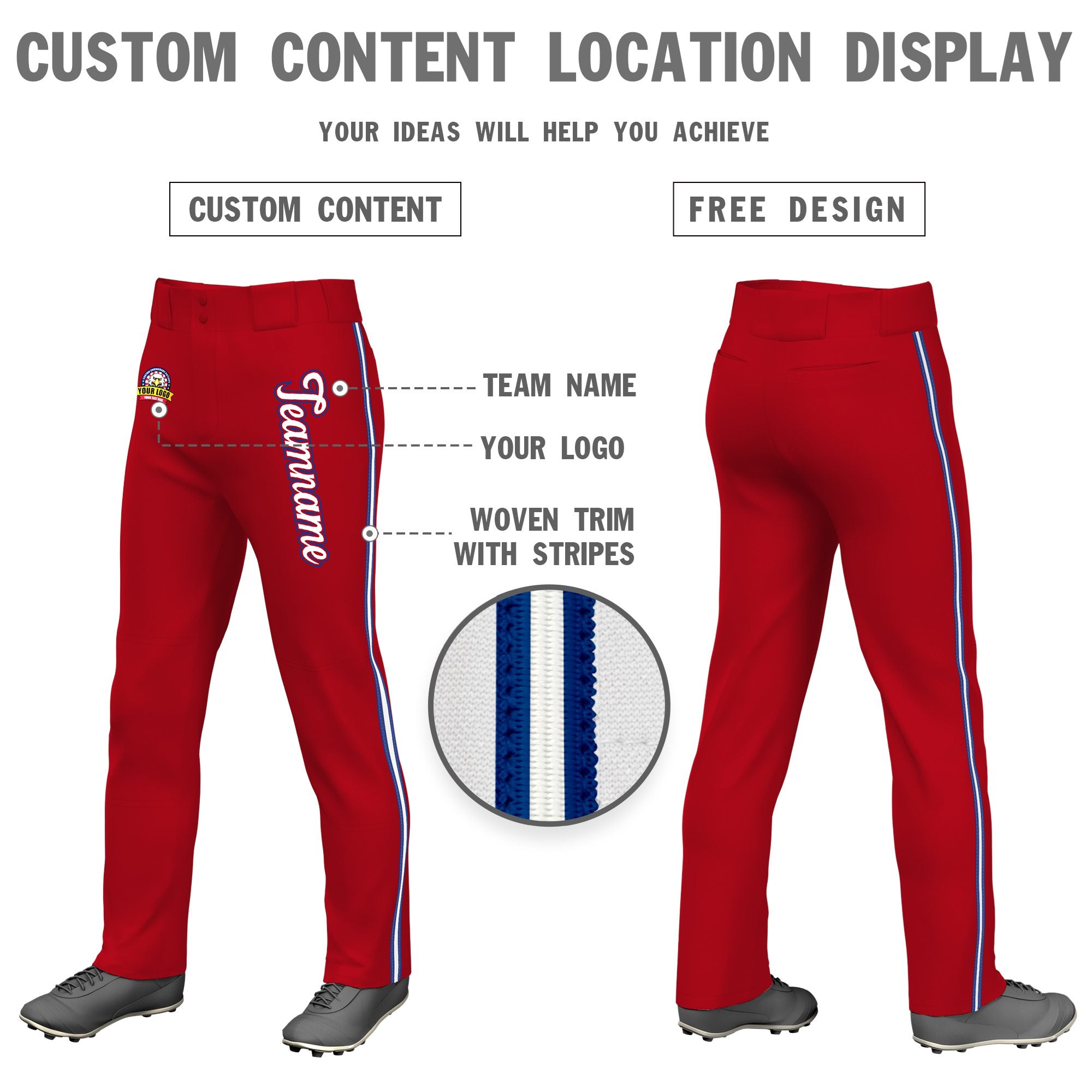 Custom Red Royal Blue White-Royal Blue Classic Fit Stretch Practice Loose-fit Baseball Pants