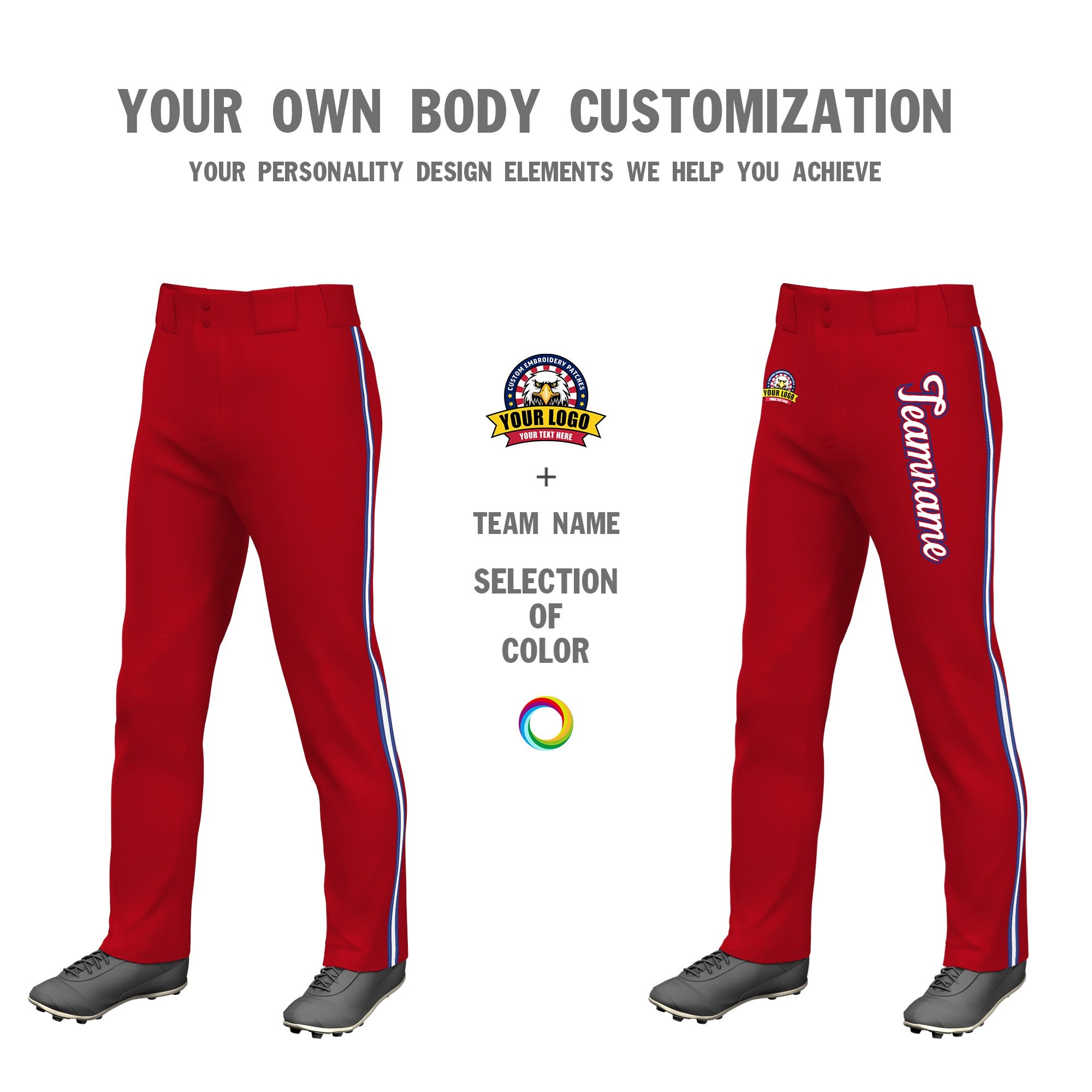 Custom Red Royal Blue White-Royal Blue Classic Fit Stretch Practice Loose-fit Baseball Pants