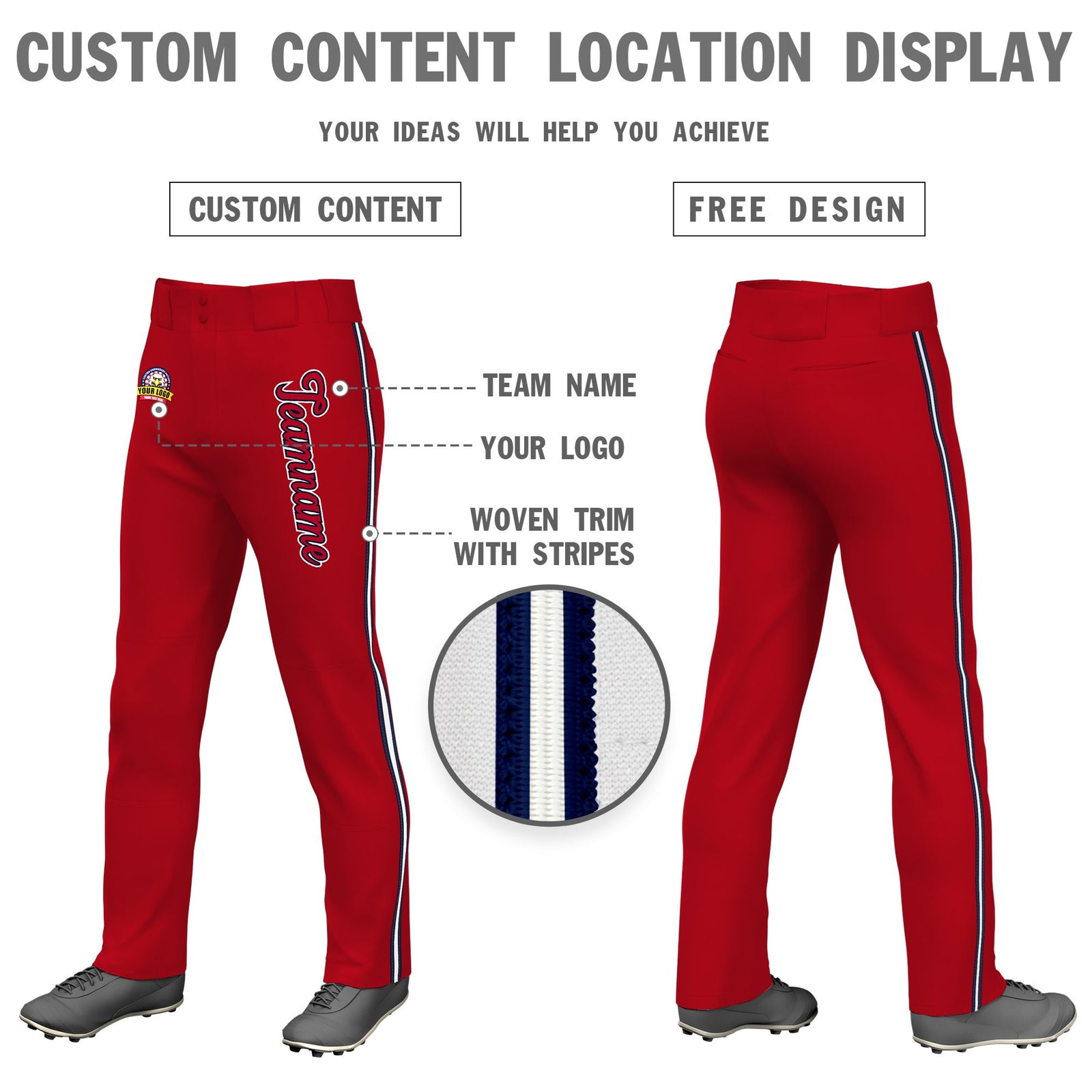 Custom Red Navy White-Navy Classic Fit Stretch Practice Loose-fit Baseball Pants