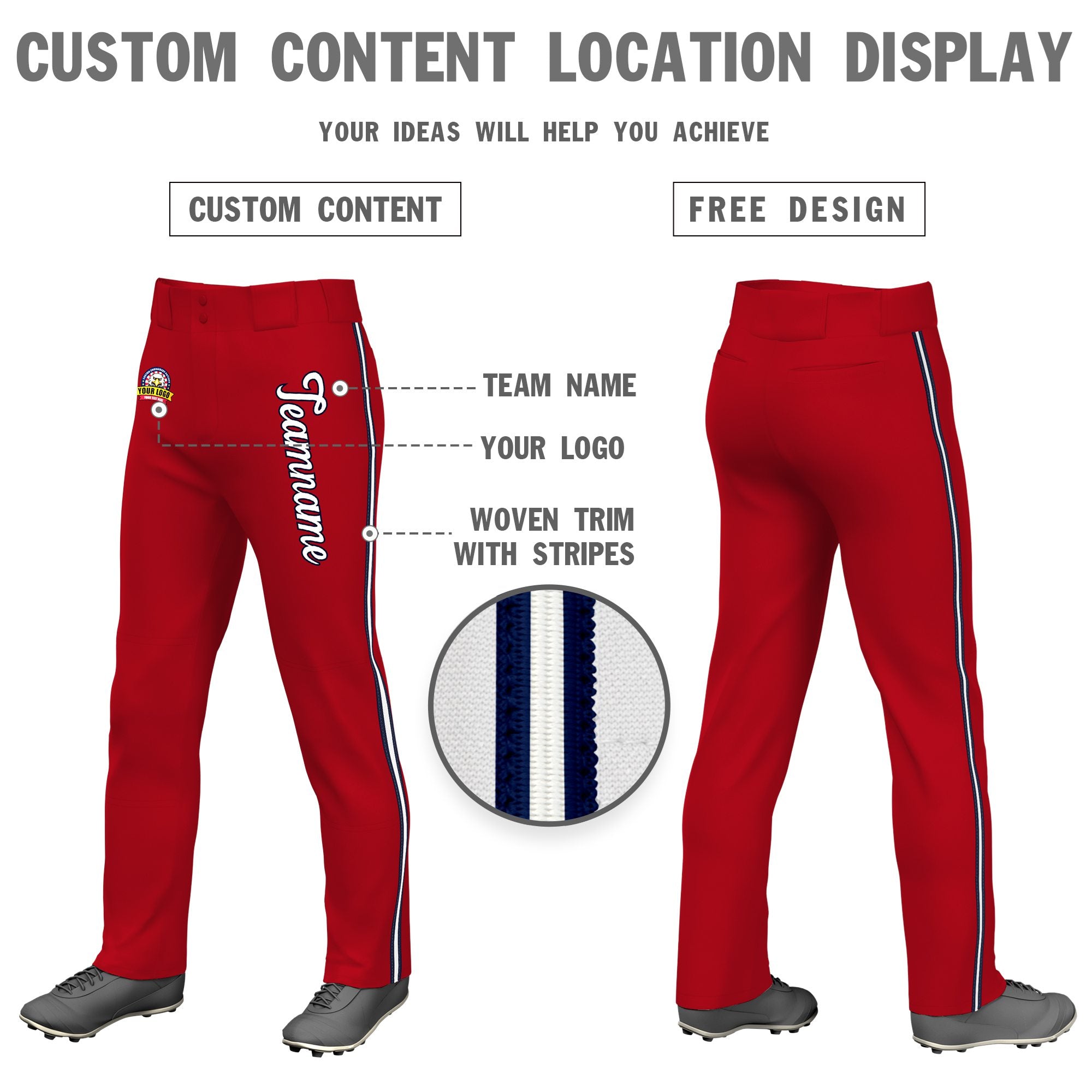 Custom Red Navy White-Navy Classic Fit Stretch Practice Loose-fit Baseball Pants