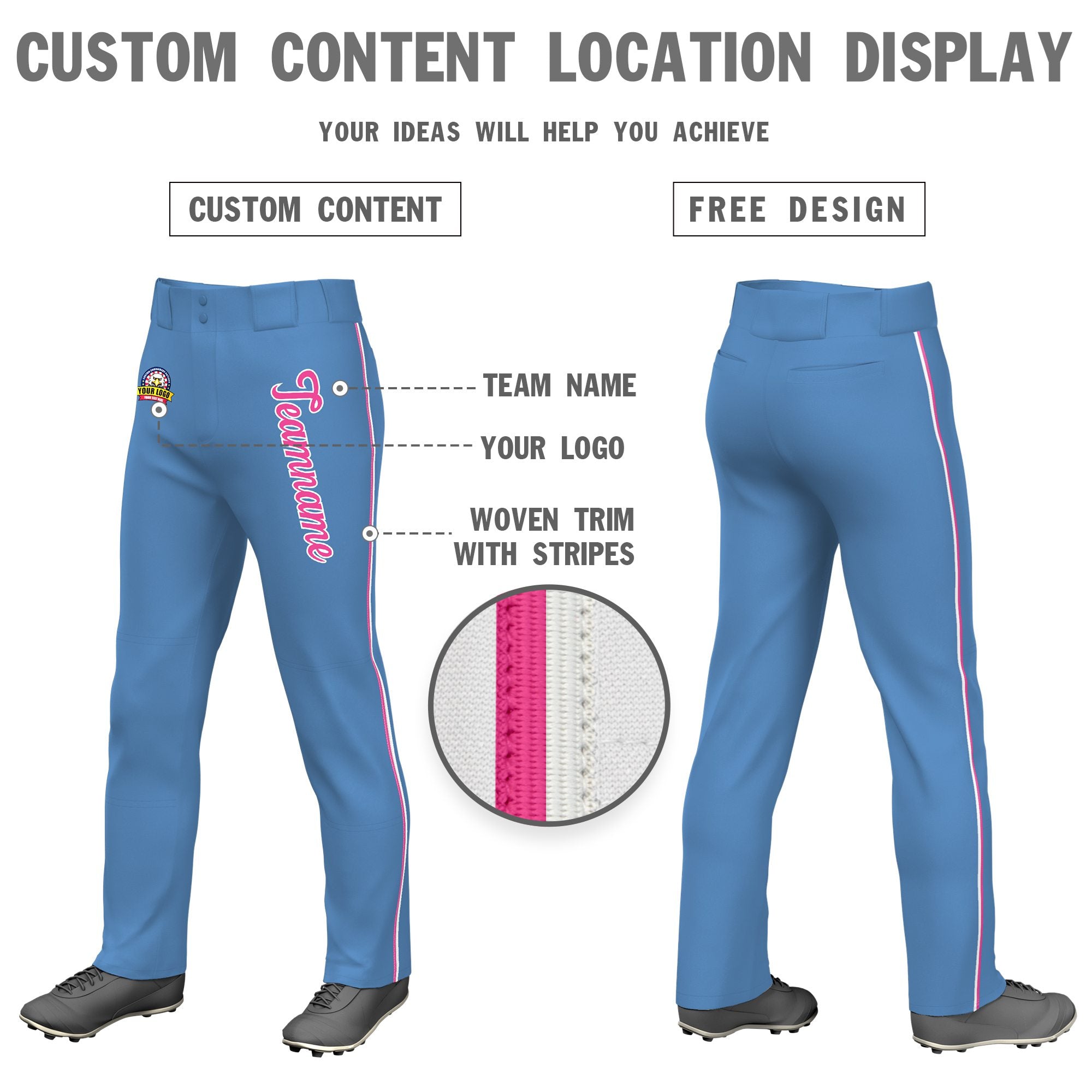 Custom Light Blue Pink White Classic Fit Stretch Practice Loose-fit Baseball Pants