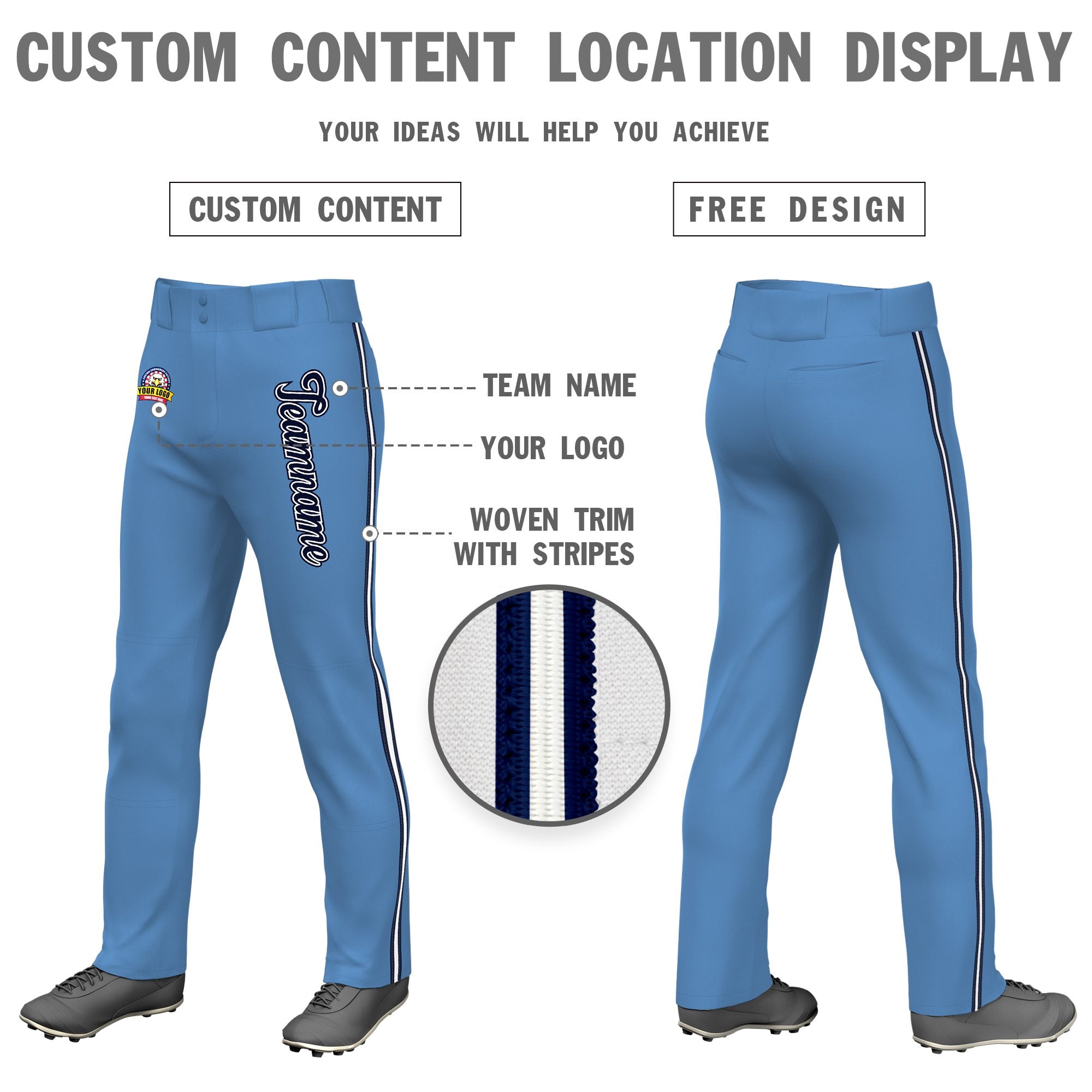 Custom Light Blue Navy White-Navy Classic Fit Stretch Practice Loose-fit Baseball Pants