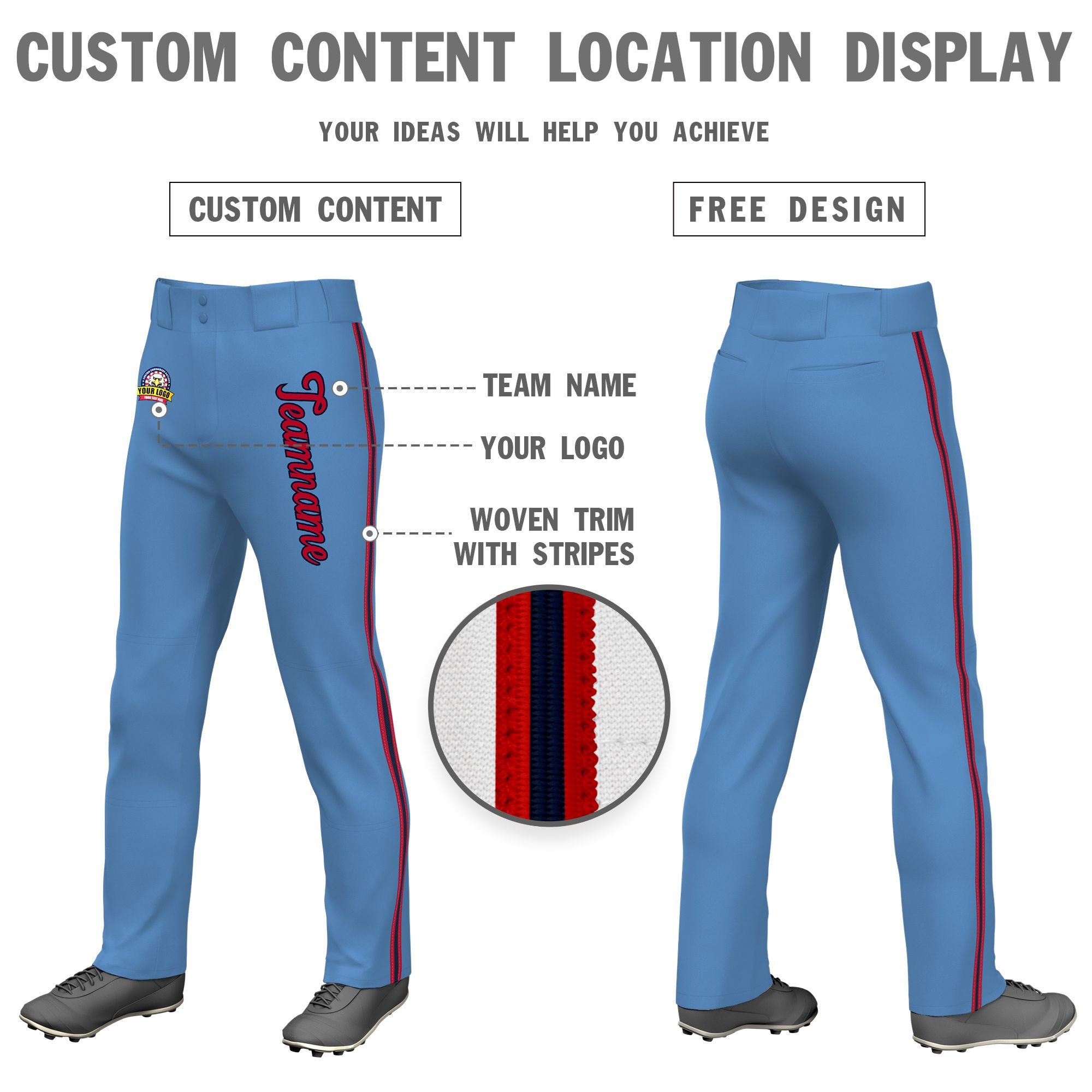 Custom Light Blue Red Navy-Red Classic Fit Stretch Practice Loose-fit Baseball Pants