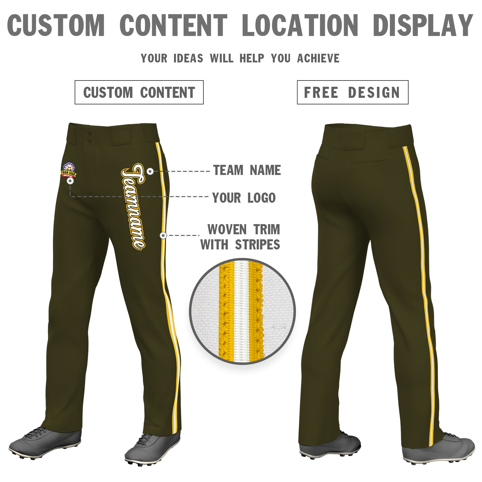 Custom Olive Gold01 White-Gold01 Classic Fit Stretch Practice Loose-fit Baseball Pants