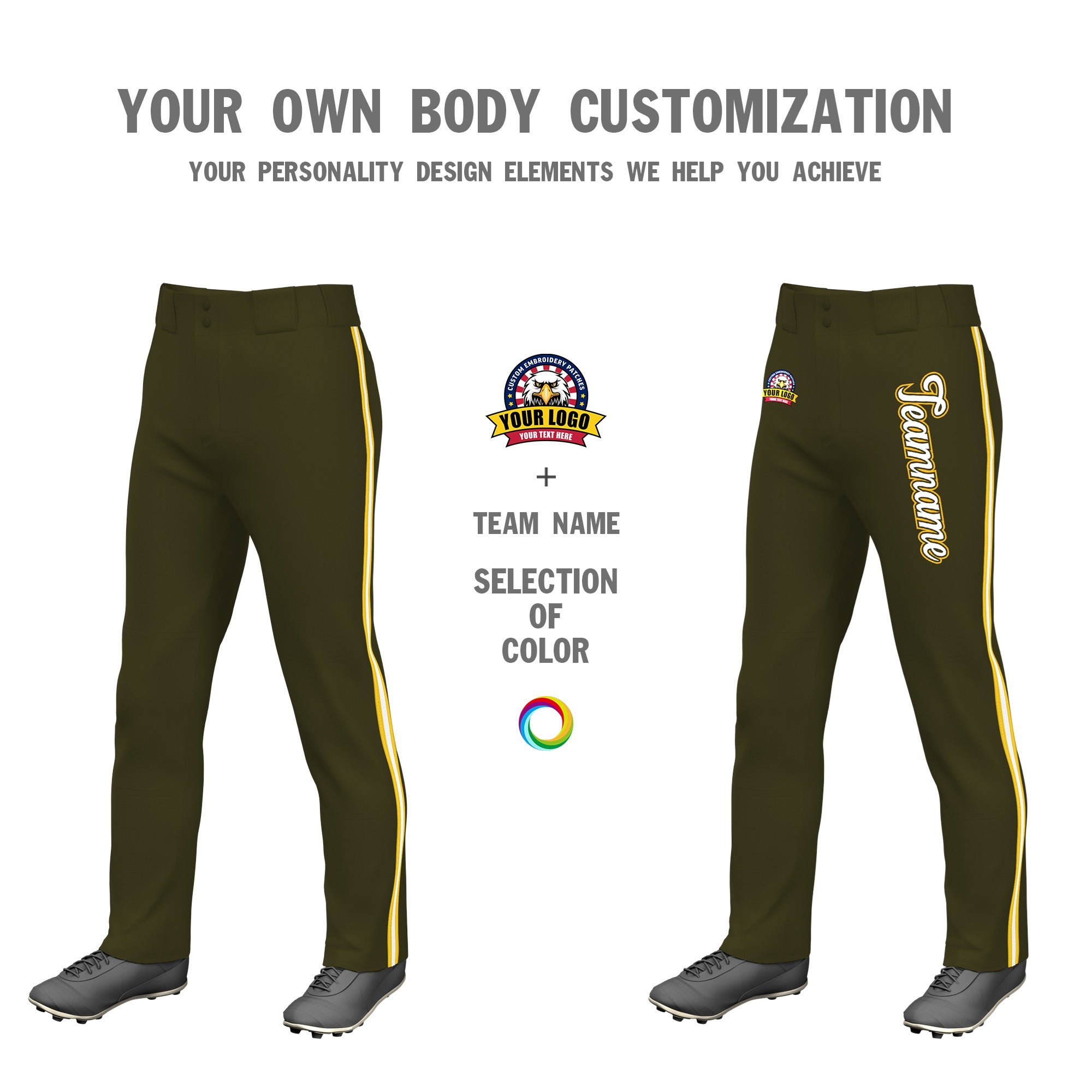 Custom Olive Gold01 White-Gold01 Classic Fit Stretch Practice Loose-fit Baseball Pants