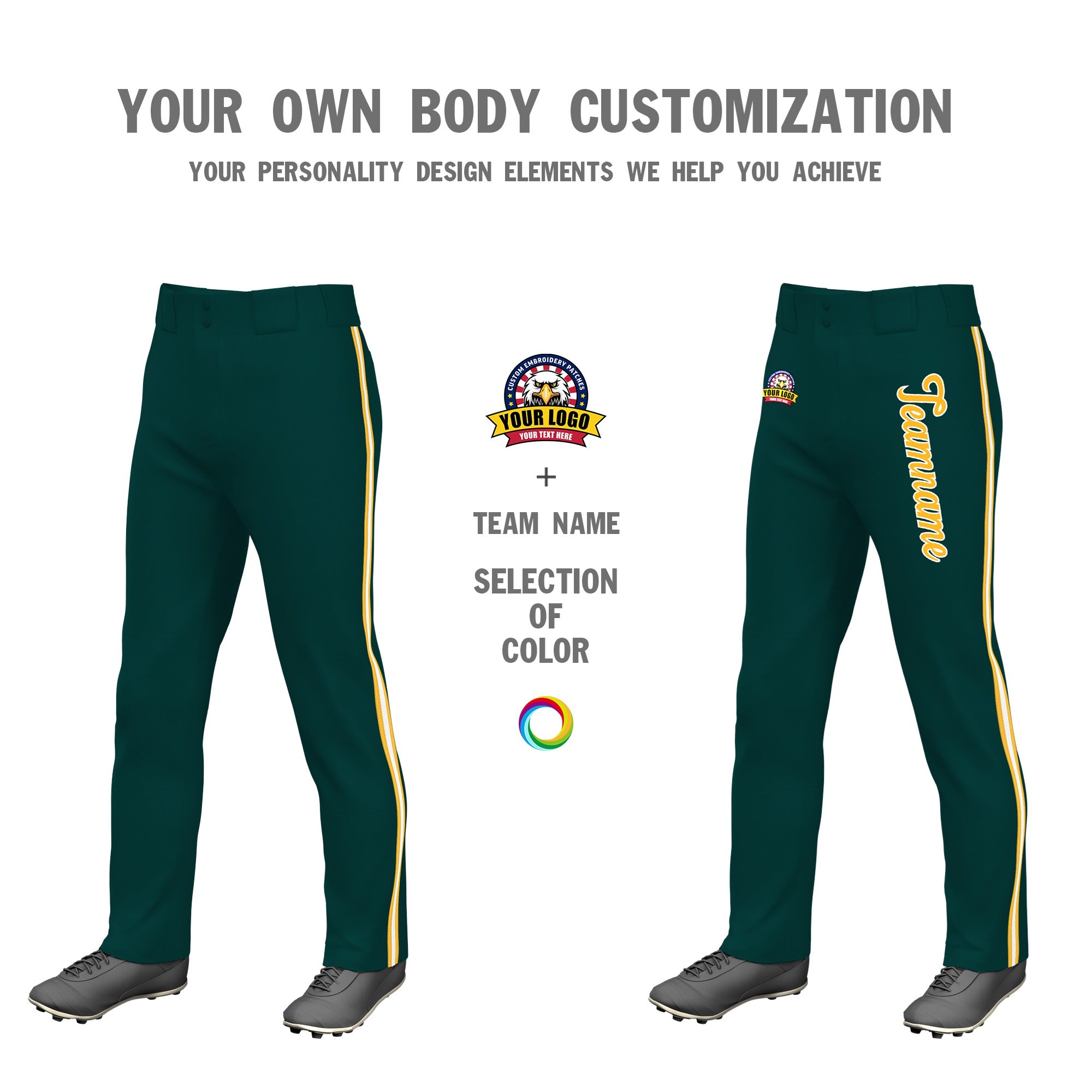 Custom Midnight Green Gold01 White-Gold01 Classic Fit Stretch Practice Loose-fit Baseball Pants