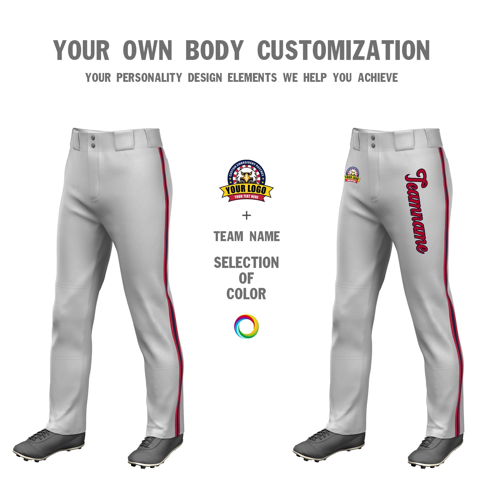 Custom Gray Red Navy-Red Classic Fit Stretch Practice Loose-fit Baseball Pants