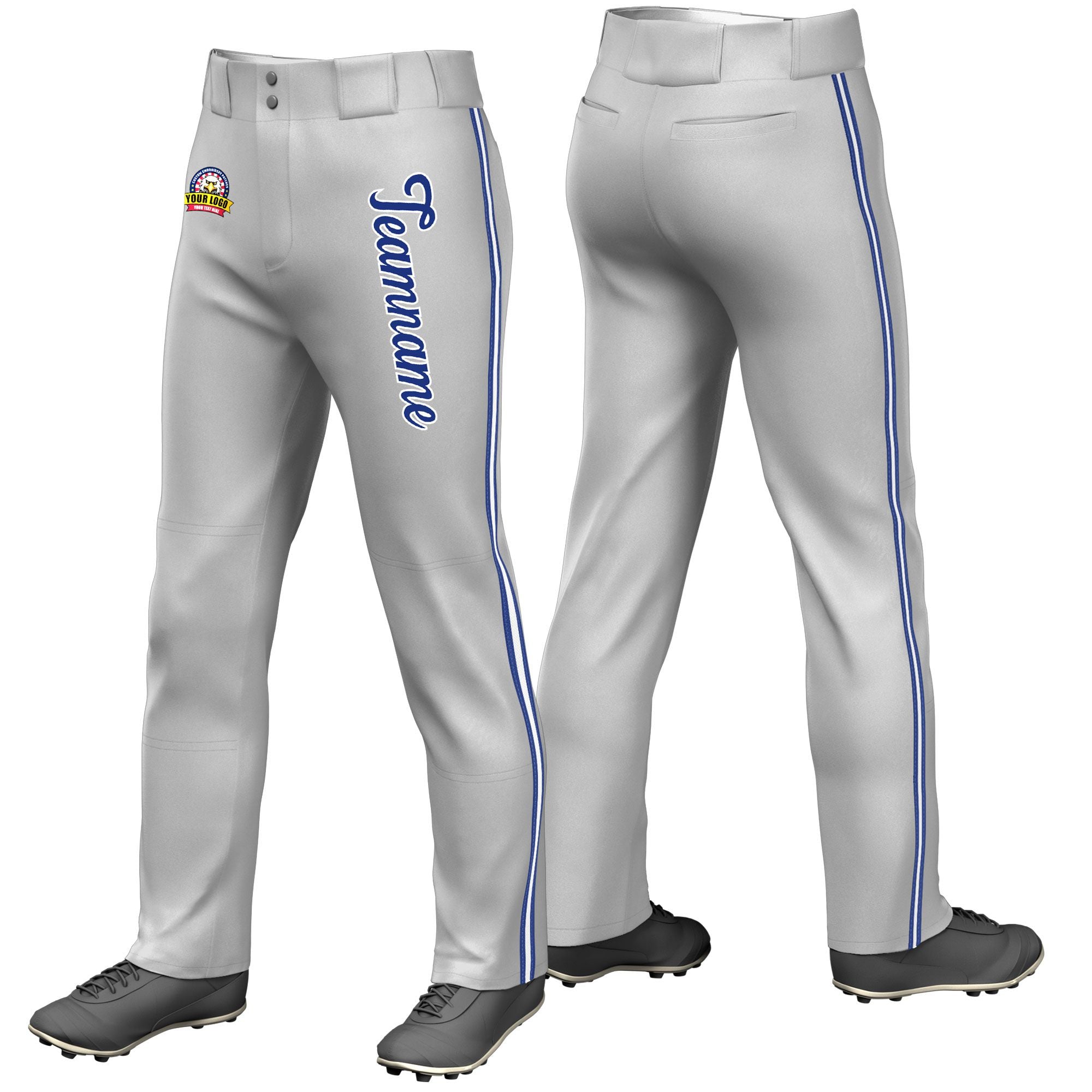 Custom Gray Royal Blue White-Royal Blue Classic Fit Stretch Practice Loose-fit Baseball Pants