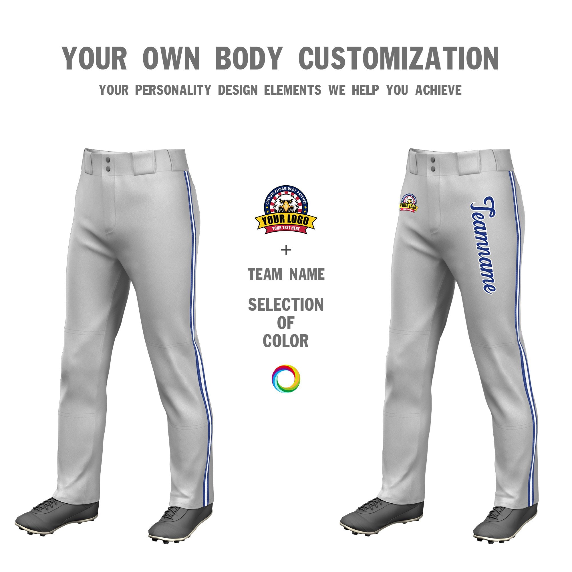 Custom Gray Royal Blue White-Royal Blue Classic Fit Stretch Practice Loose-fit Baseball Pants