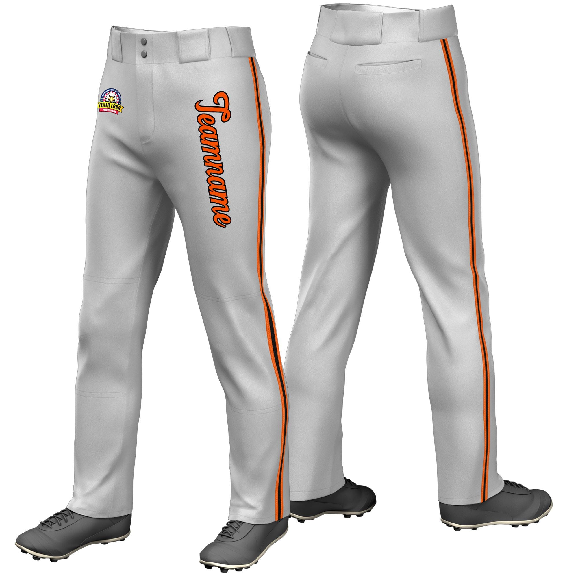 Custom Gray Orange Black-Orange Classic Fit Stretch Practice Loose-fit Baseball Pants