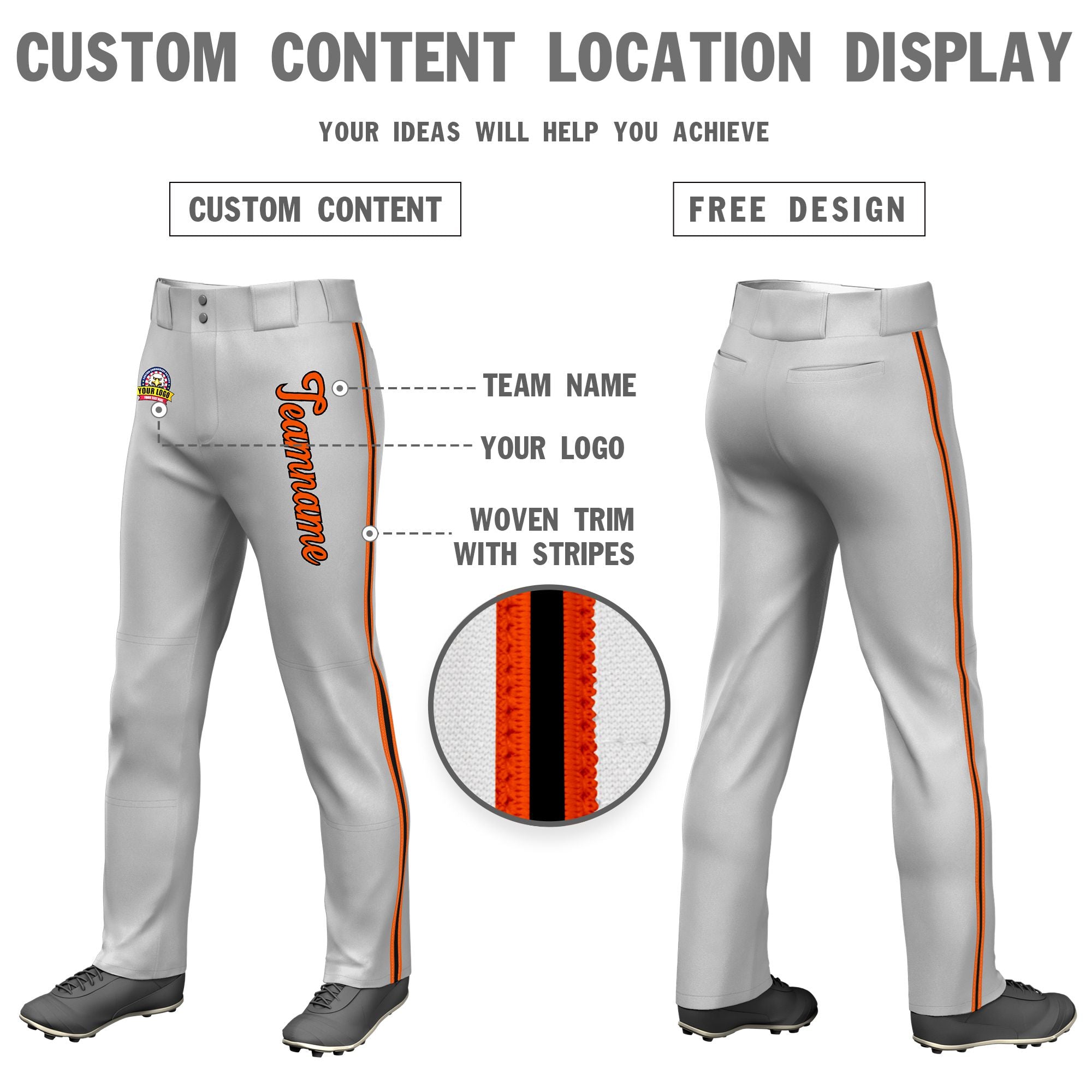 Custom Gray Orange Black-Orange Classic Fit Stretch Practice Loose-fit Baseball Pants