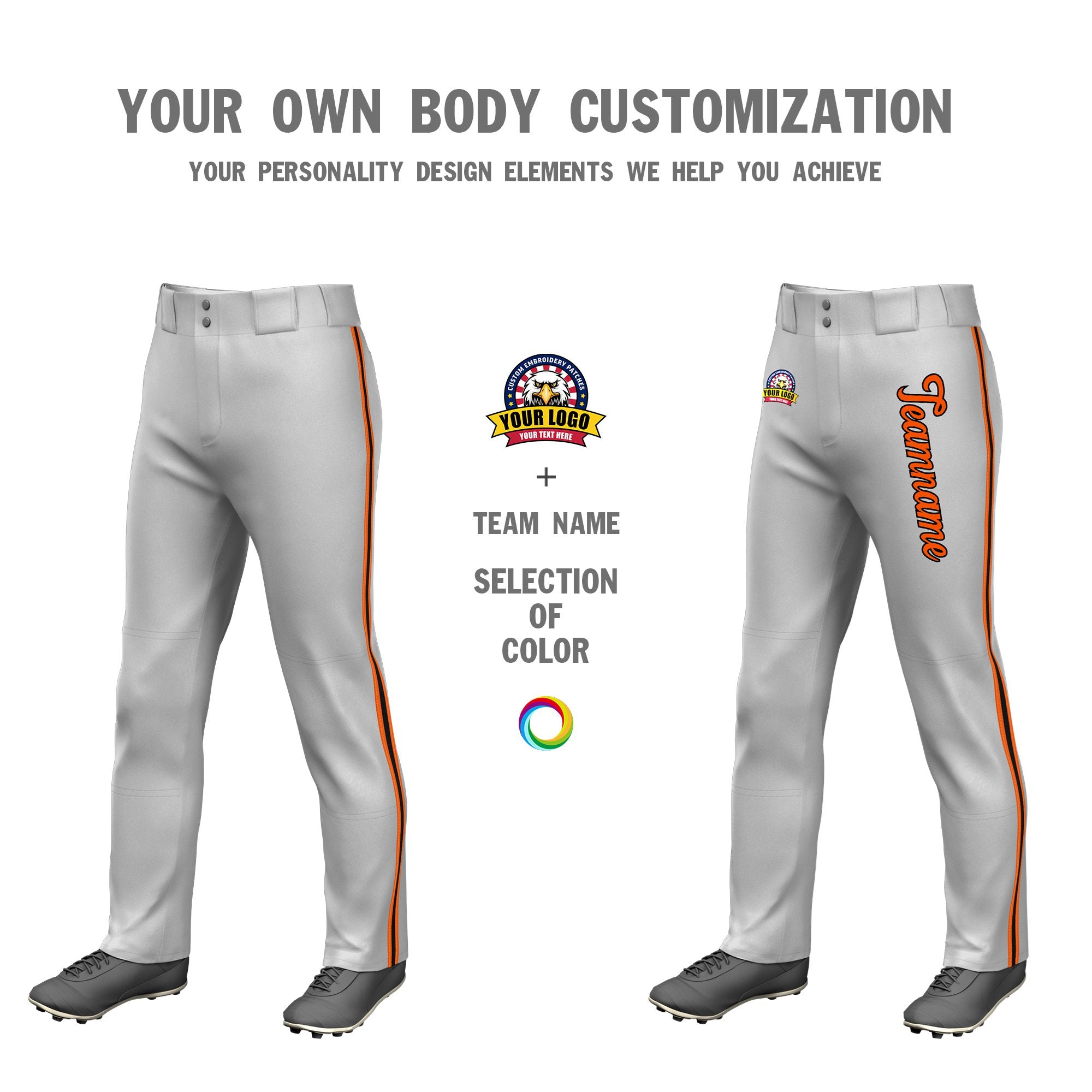 Custom Gray Orange Black-Orange Classic Fit Stretch Practice Loose-fit Baseball Pants