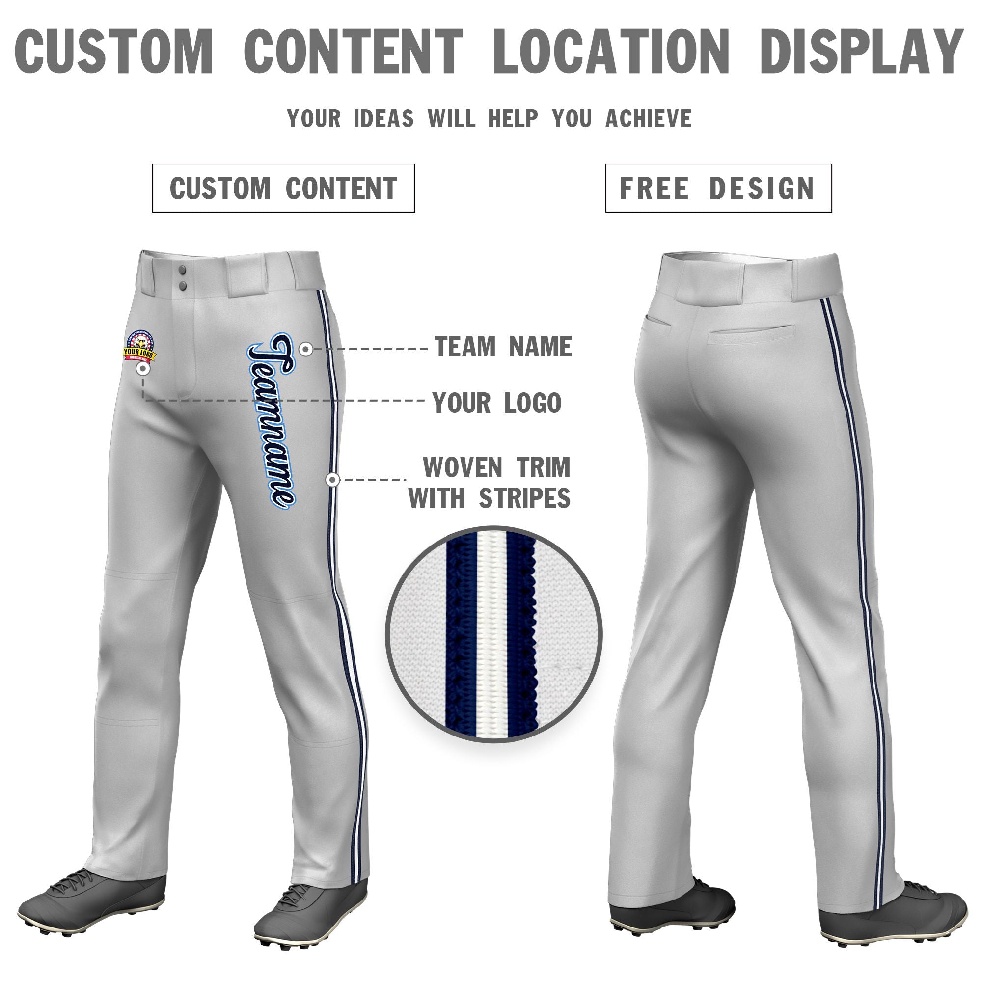 Custom Gray Navy White-Navy Classic Fit Stretch Practice Loose-fit Baseball Pants