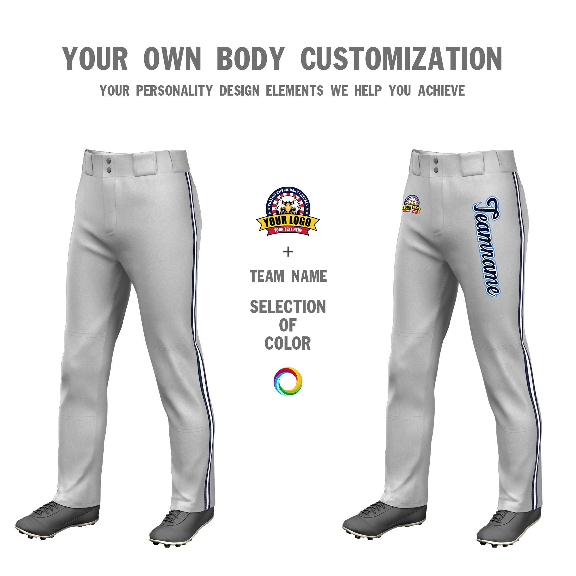 Custom Gray Navy White-Navy Classic Fit Stretch Practice Loose-fit Baseball Pants