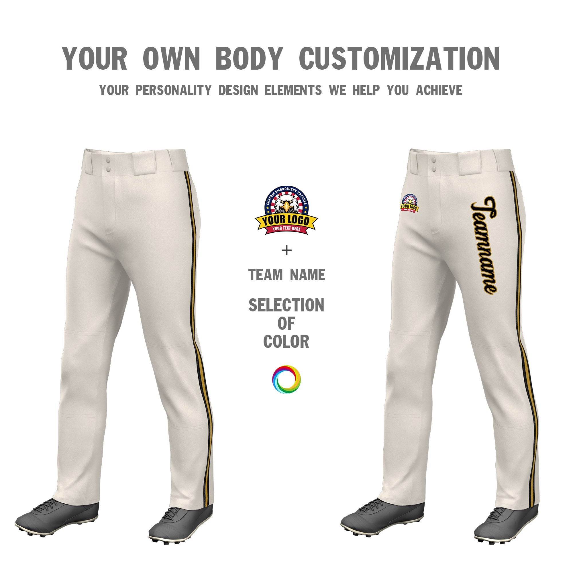 Custom Khaki Black Old Gold-Black Classic Fit Stretch Practice Loose-fit Baseball Pants