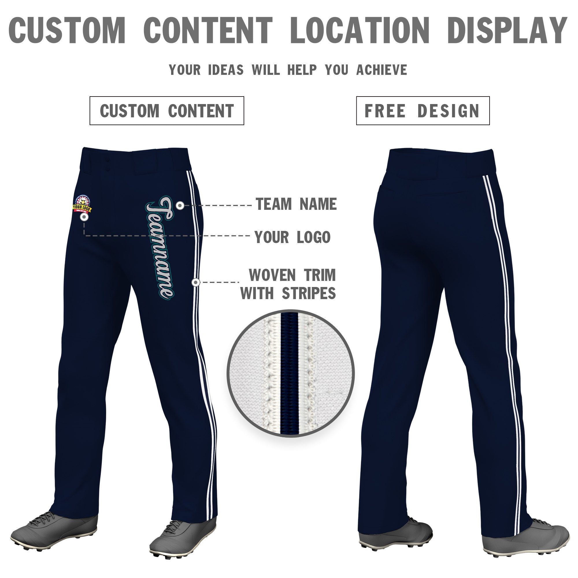 Custom Navy White Navy-White Classic Fit Stretch Practice Loose-fit Baseball Pants