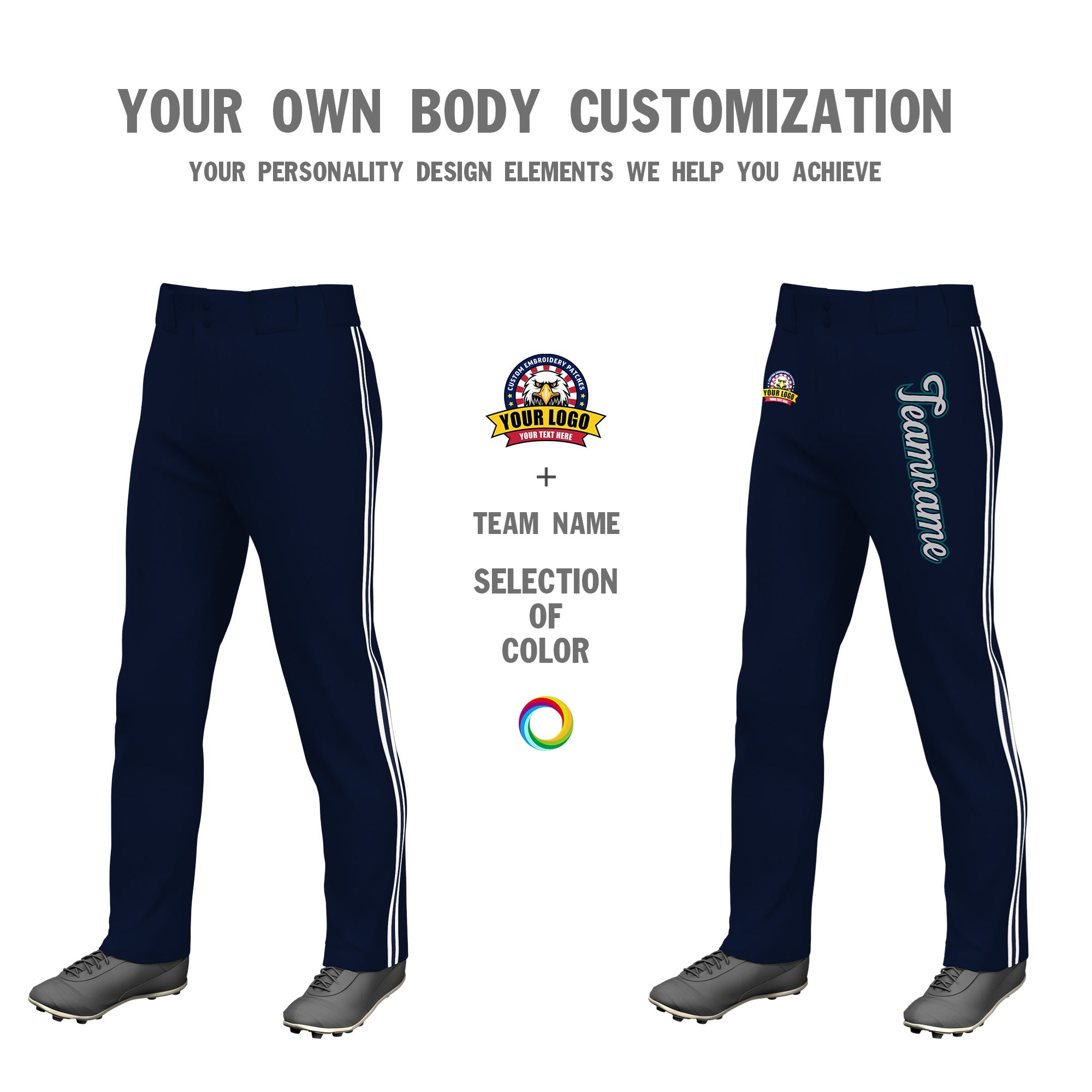 Custom Navy White Navy-White Classic Fit Stretch Practice Loose-fit Baseball Pants