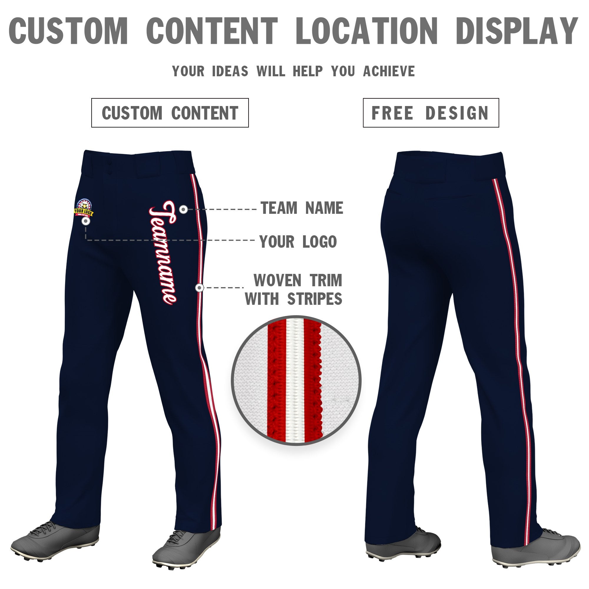 Custom Navy Red White-Red Classic Fit Stretch Practice Loose-fit Baseball Pants