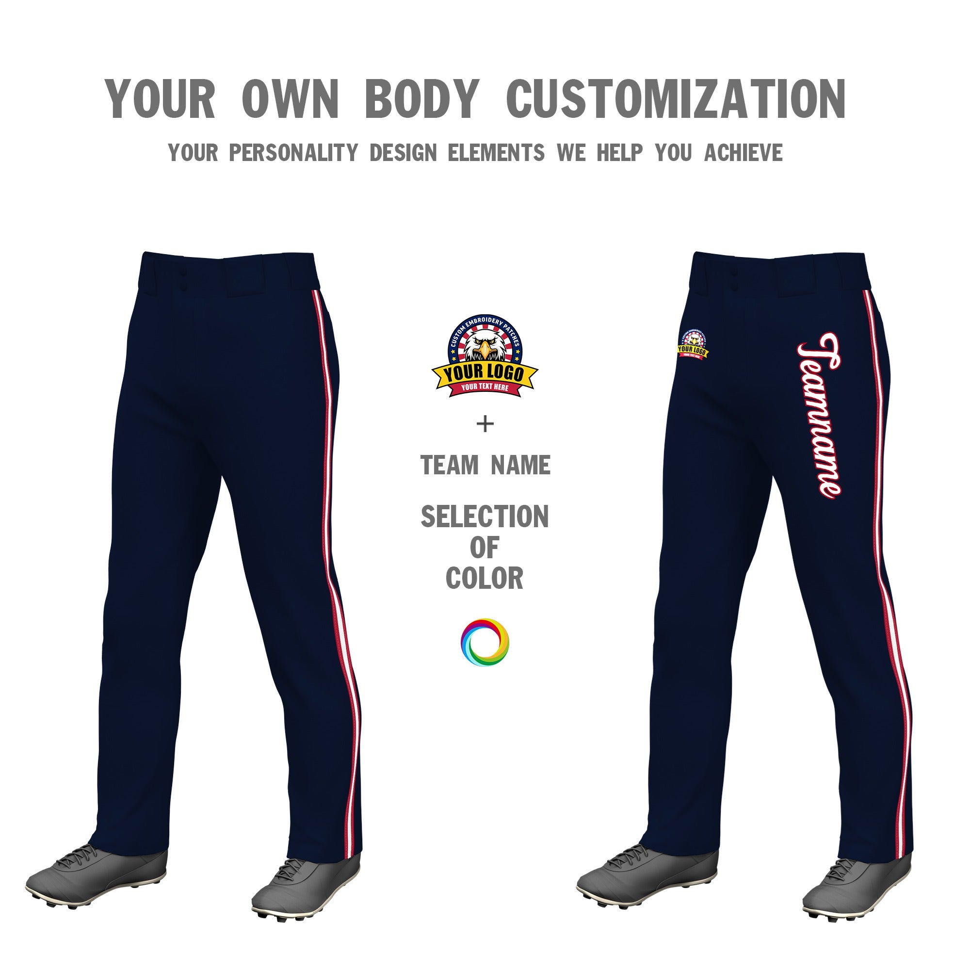 Custom Navy Red White-Red Classic Fit Stretch Practice Loose-fit Baseball Pants