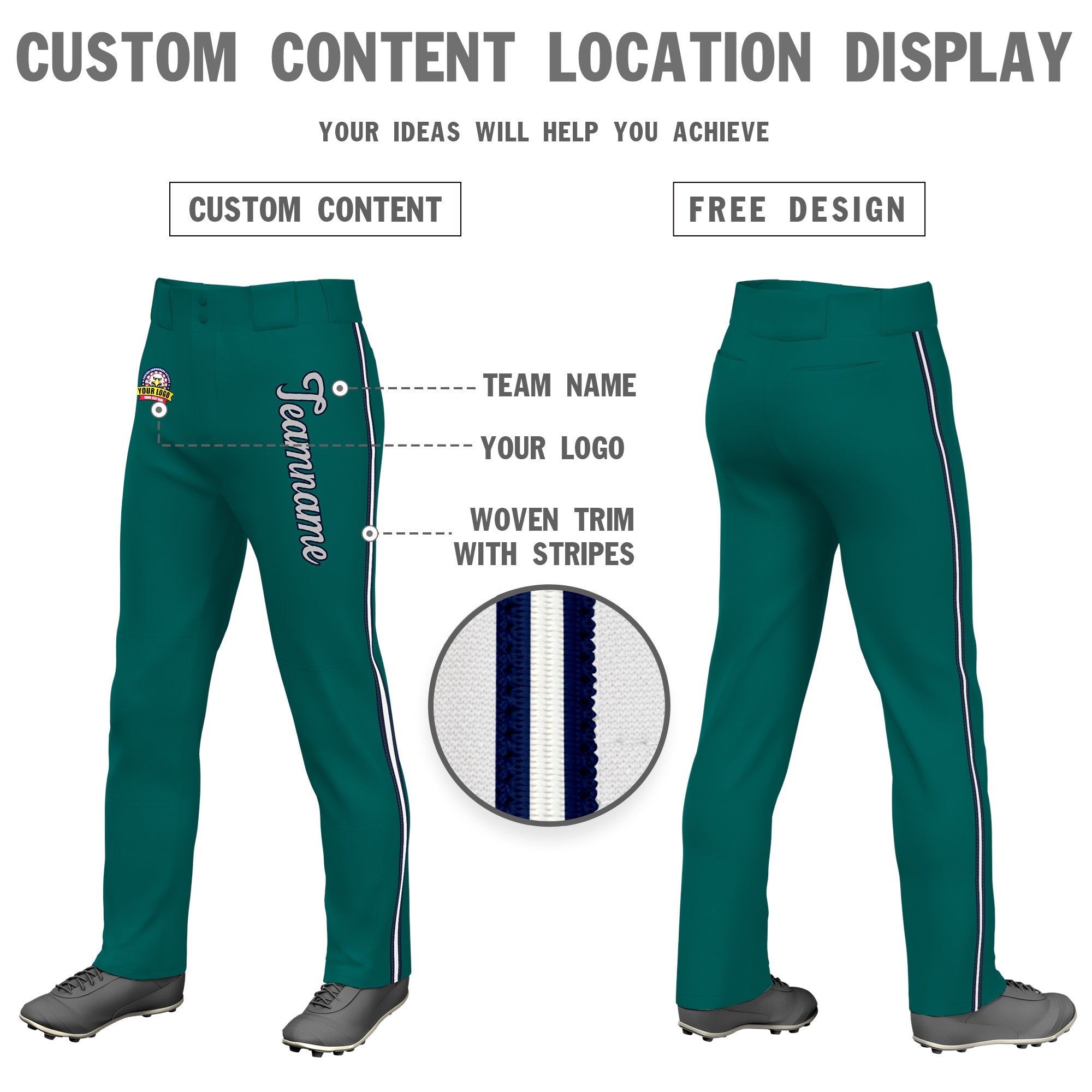 Custom Aqua Navy White-Navy Classic Fit Stretch Practice Loose-fit Baseball Pants