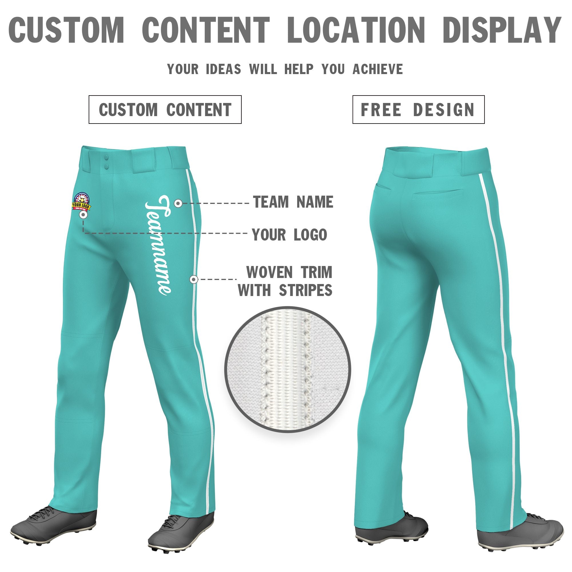 Custom Bright Green White Classic Fit Stretch Practice Loose-fit Baseball Pants