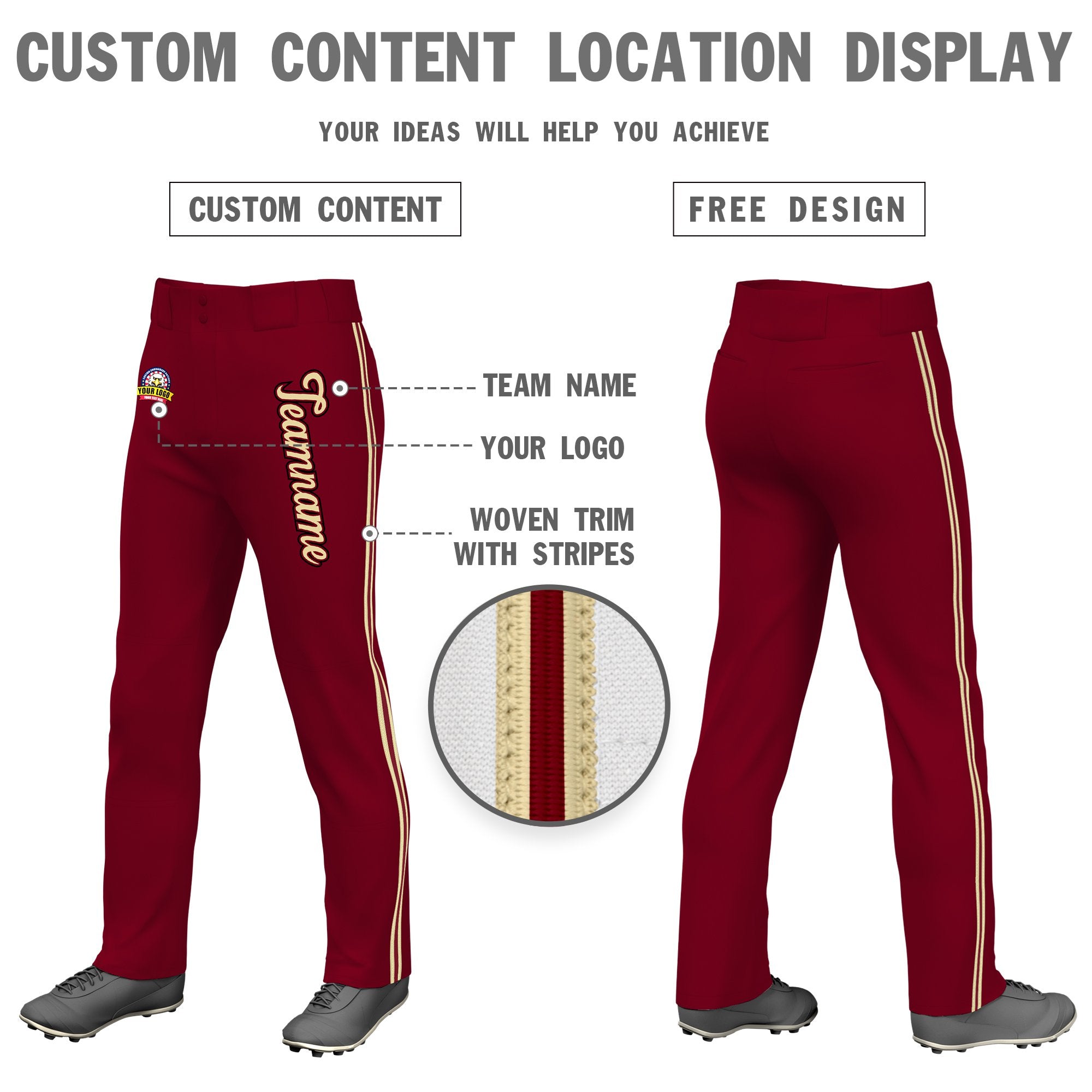 Custom Crimson Khaki Crimson-Khaki Classic Fit Stretch Practice Loose-fit Baseball Pants