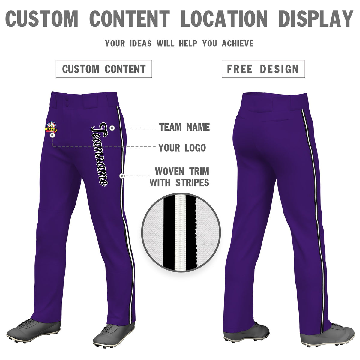Custom Purple Black White-Black Classic Fit Stretch Practice Loose-fit Baseball Pants