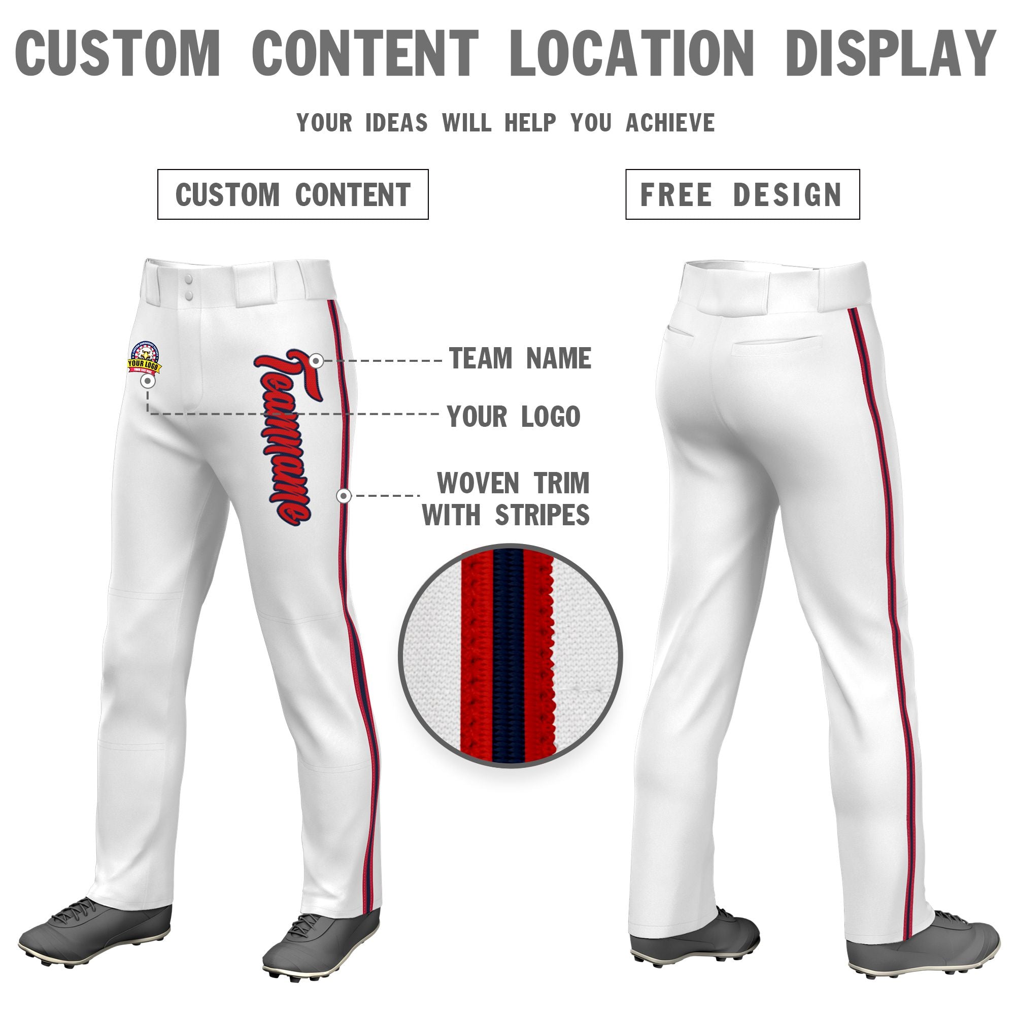 Custom White Red Navy-Red Classic Fit Stretch Practice Loose-fit Baseball Pants