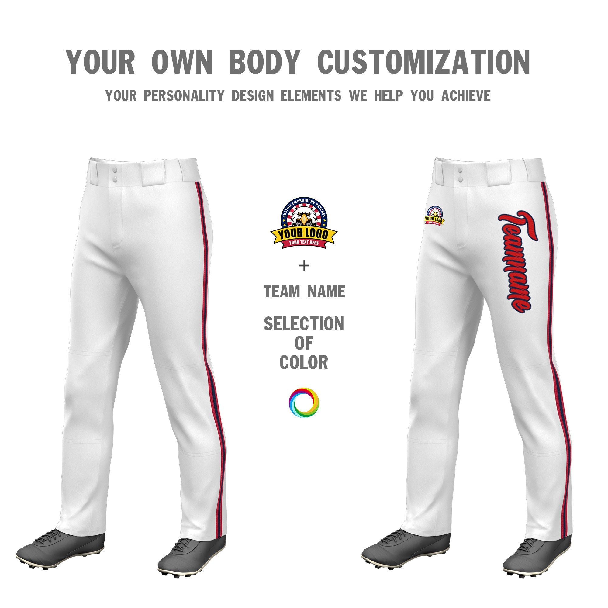 Custom White Red Navy-Red Classic Fit Stretch Practice Loose-fit Baseball Pants