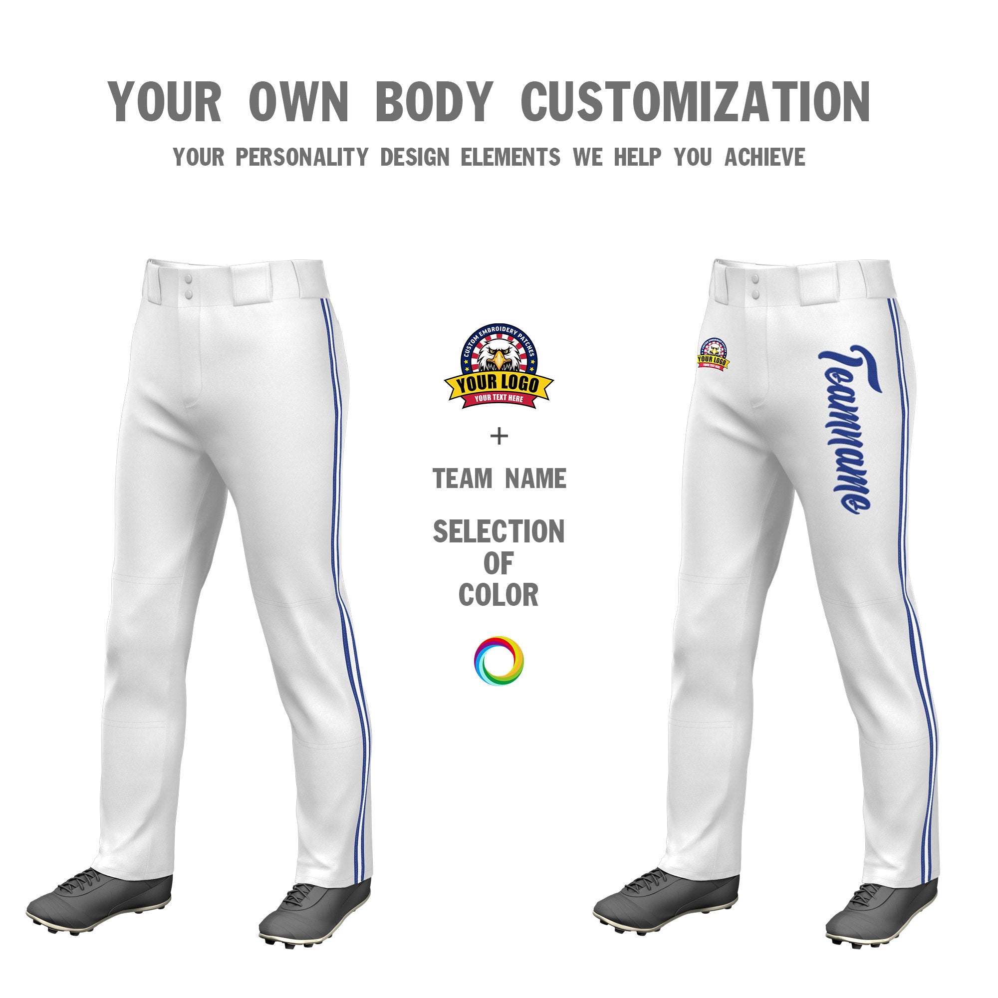 Custom White Royal Blue White-Royal Blue Classic Fit Stretch Practice Loose-fit Baseball Pants