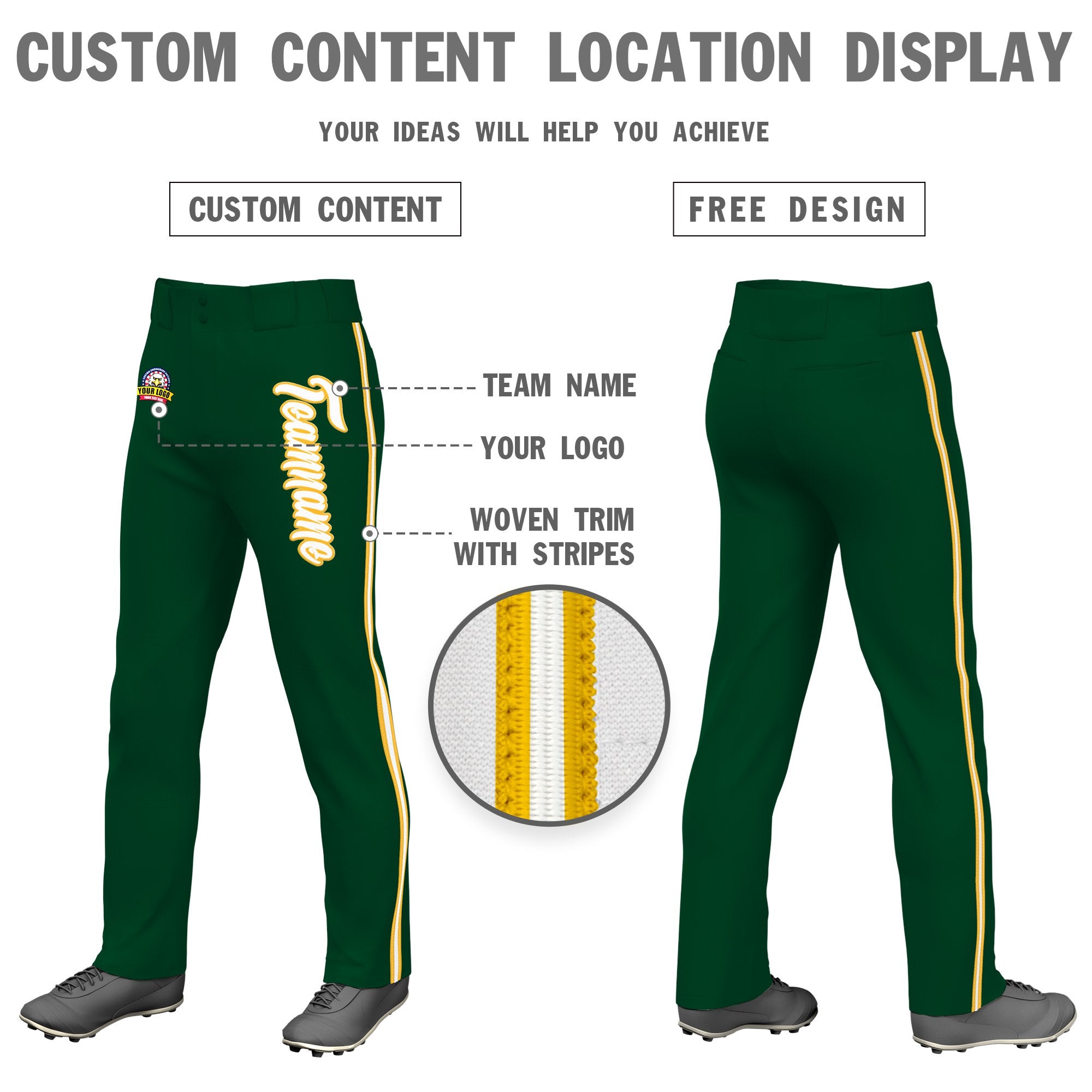 Custom Green Gold01 White-Gold01 Classic Fit Stretch Practice Loose-fit Baseball Pants