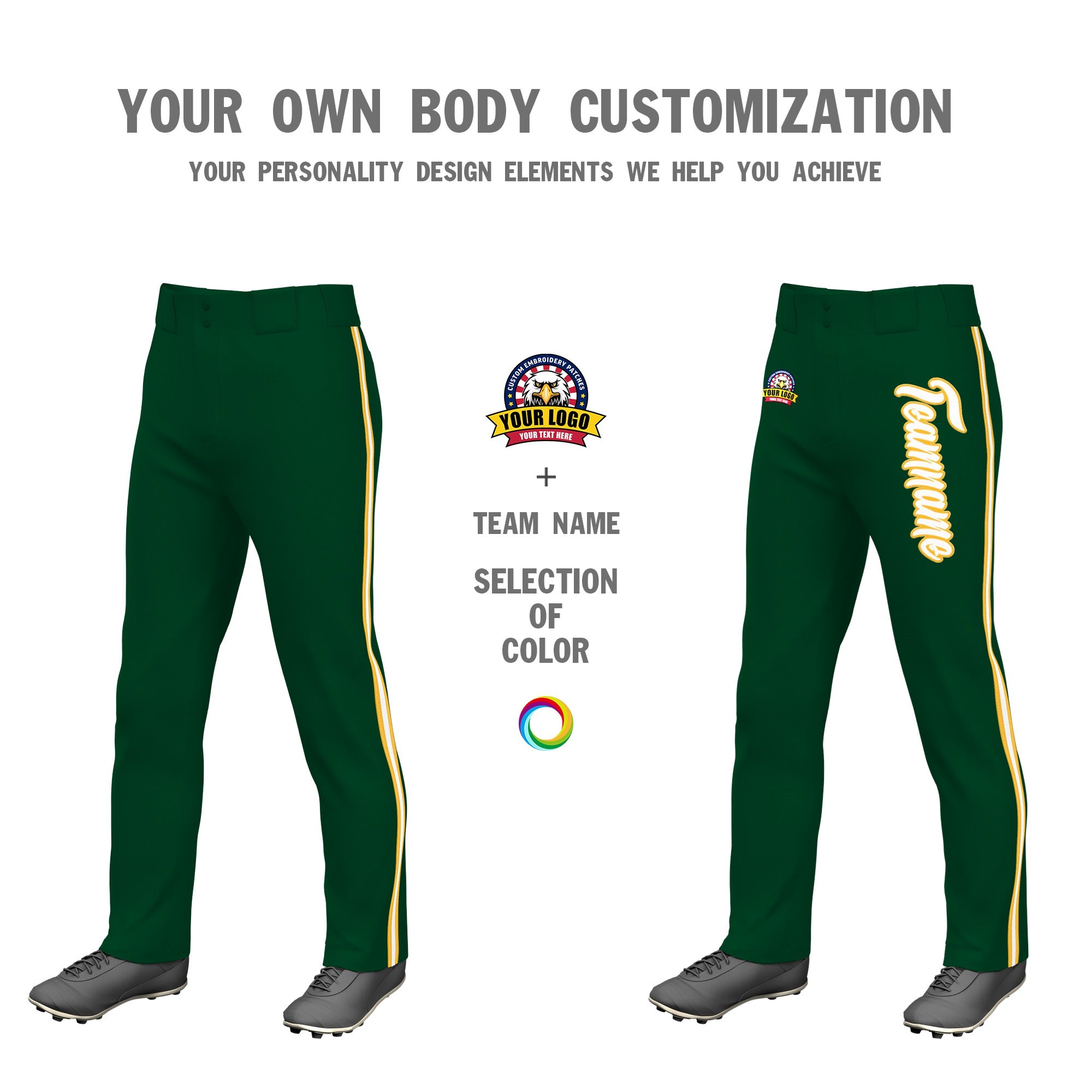 Custom Green Gold01 White-Gold01 Classic Fit Stretch Practice Loose-fit Baseball Pants