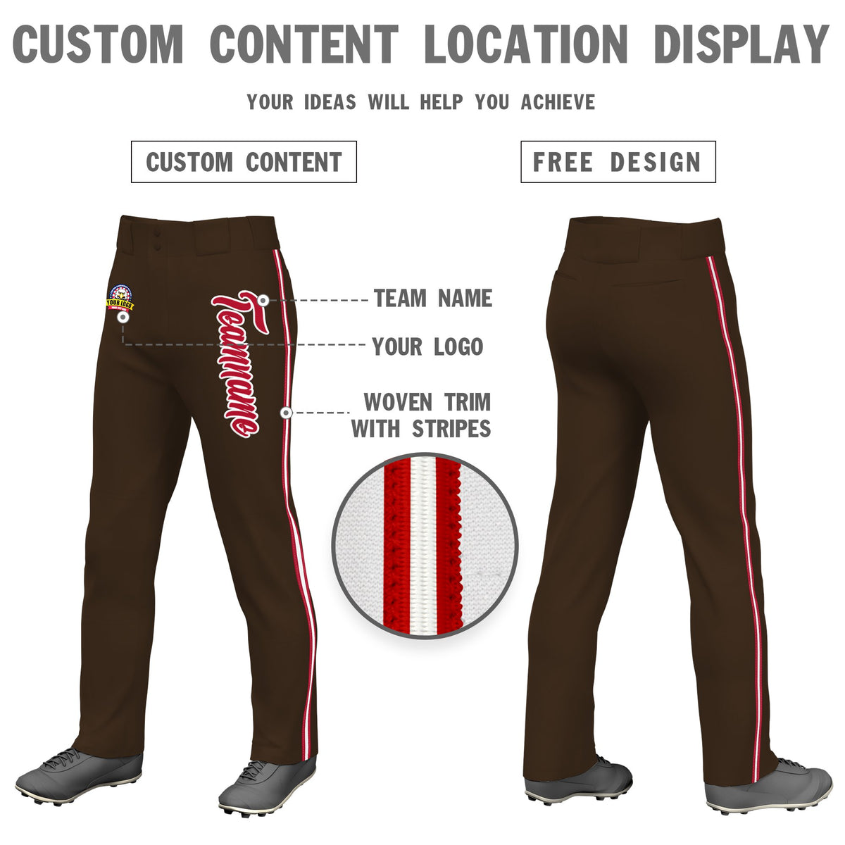 Custom Brown Red White-Red Classic Fit Stretch Practice Loose-fit Baseball Pants