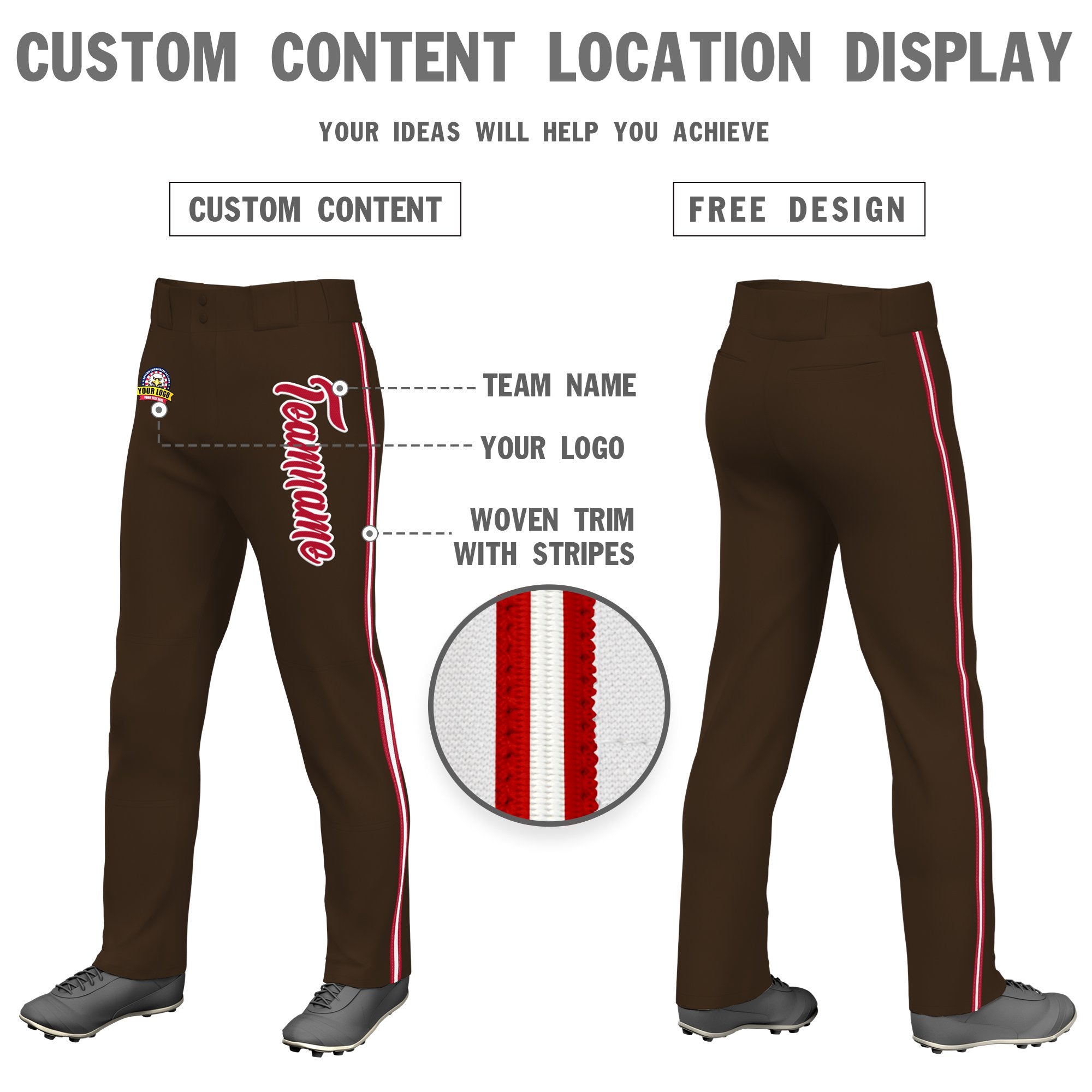 Custom Brown Red White-Red Classic Fit Stretch Practice Loose-fit Baseball Pants