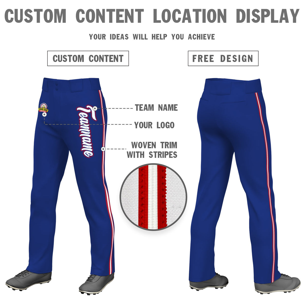 Custom Royal Blue Red White-Red Classic Fit Stretch Practice Loose-fit Baseball Pants